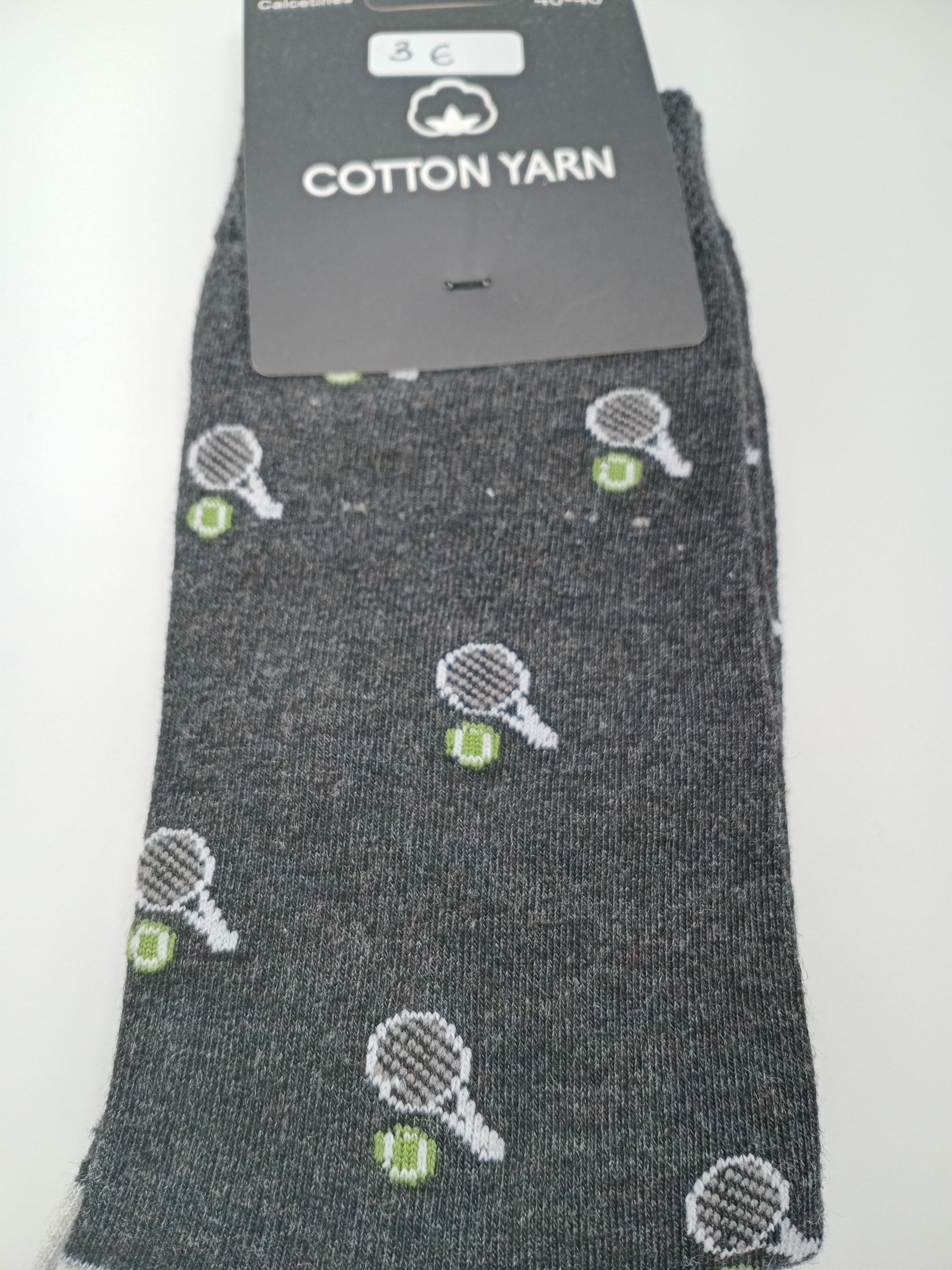 MEIA COTTON YARN PRETO CINZA RAQUETE TÊNIS