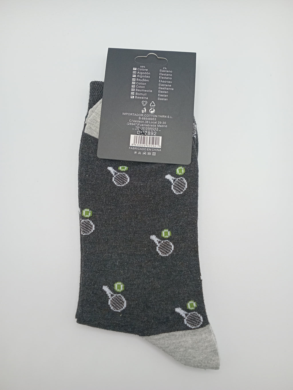 MEIA COTTON YARN PRETO CINZA RAQUETE TÊNIS