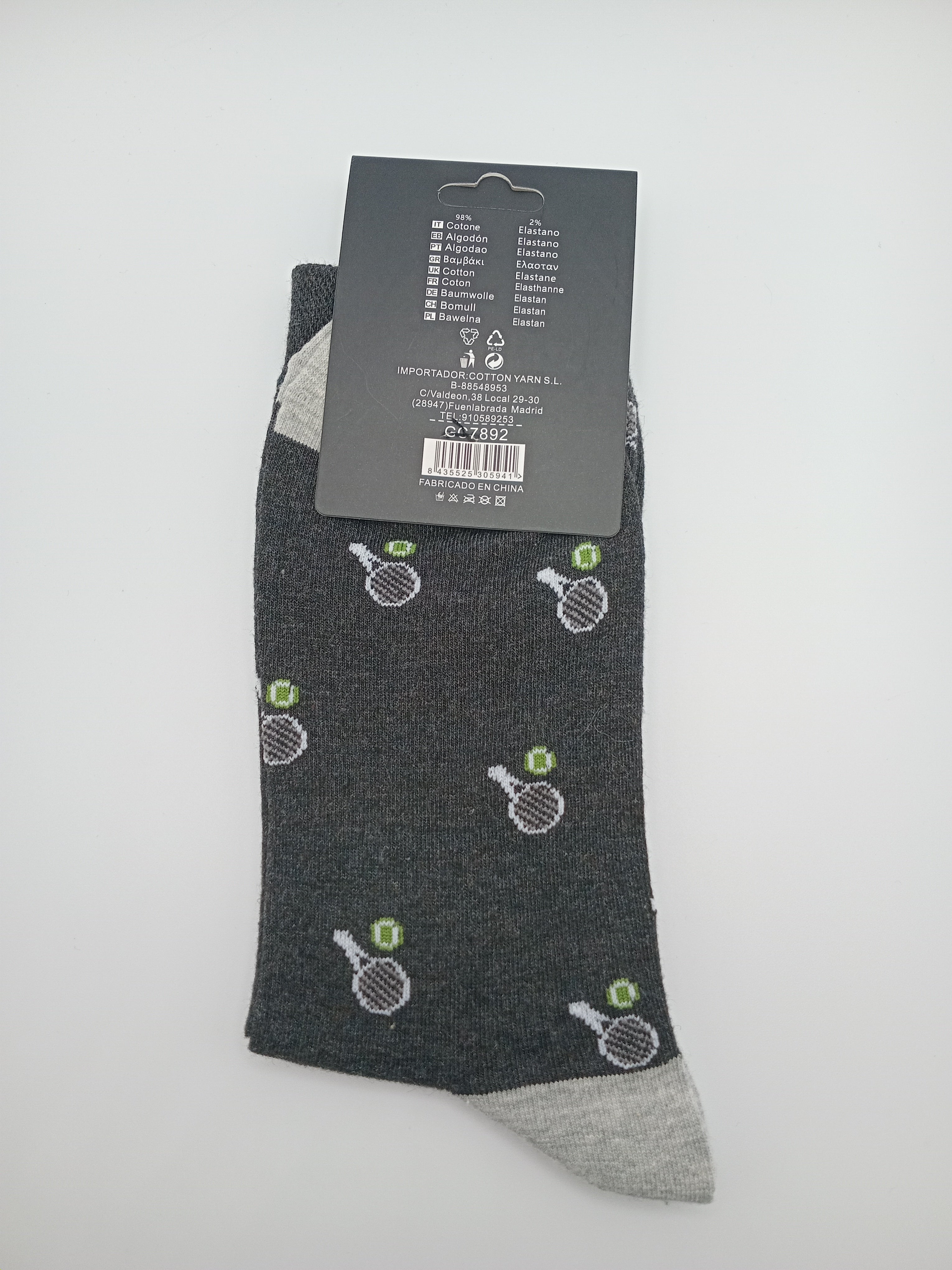 MEIA COTTON YARN PRETO CINZA RAQUETE TÊNIS