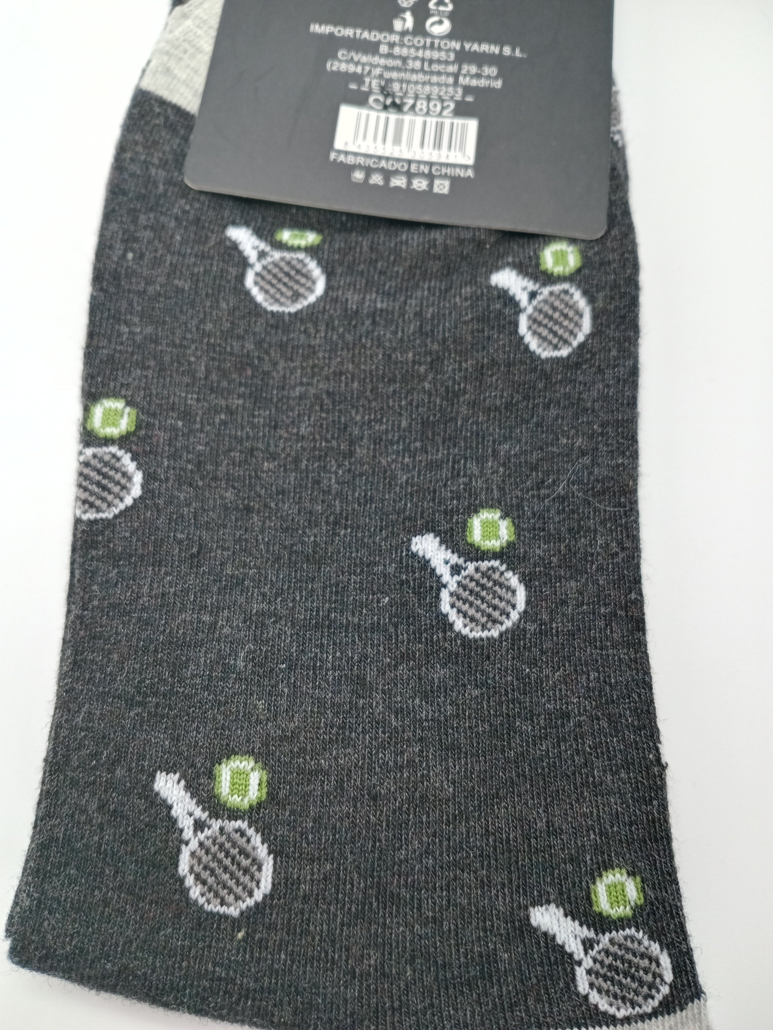 MEIA COTTON YARN PRETO CINZA RAQUETE TÊNIS