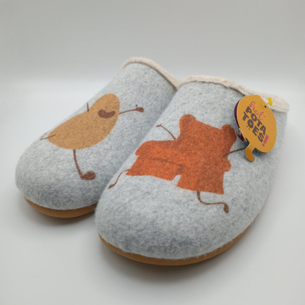 PANTUFAS HOT POTATOES CINZA SOLA GROSSA BORRACHA POLTRONA E BATATA CORRENDO PARA O ABRAÇO