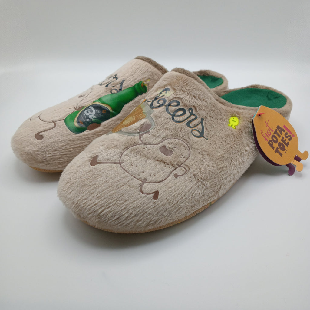 PANTUFAS HOT POTATOES BEGE SOLA GROSSA BORRACHA CHEERS & BEERS BATATA SEGURANDO CERVEJA VINHO BRINDE COM OUTRA BATATA