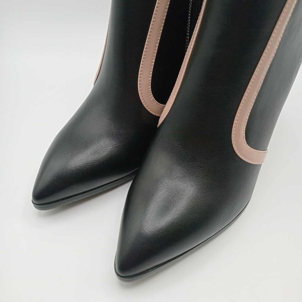 BOTA ROCKAWAY PRETO ECO PELE LISTRA ROSA ZIPER