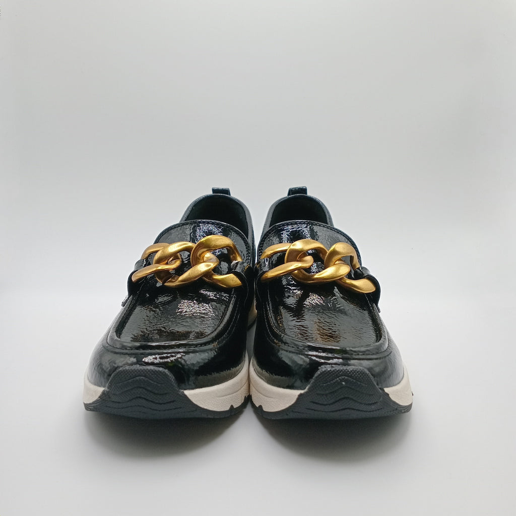 MOCASSIM PLATAFORMA XTI PRETO ECO PELE TIRA CORRENTE BICO REDONDO