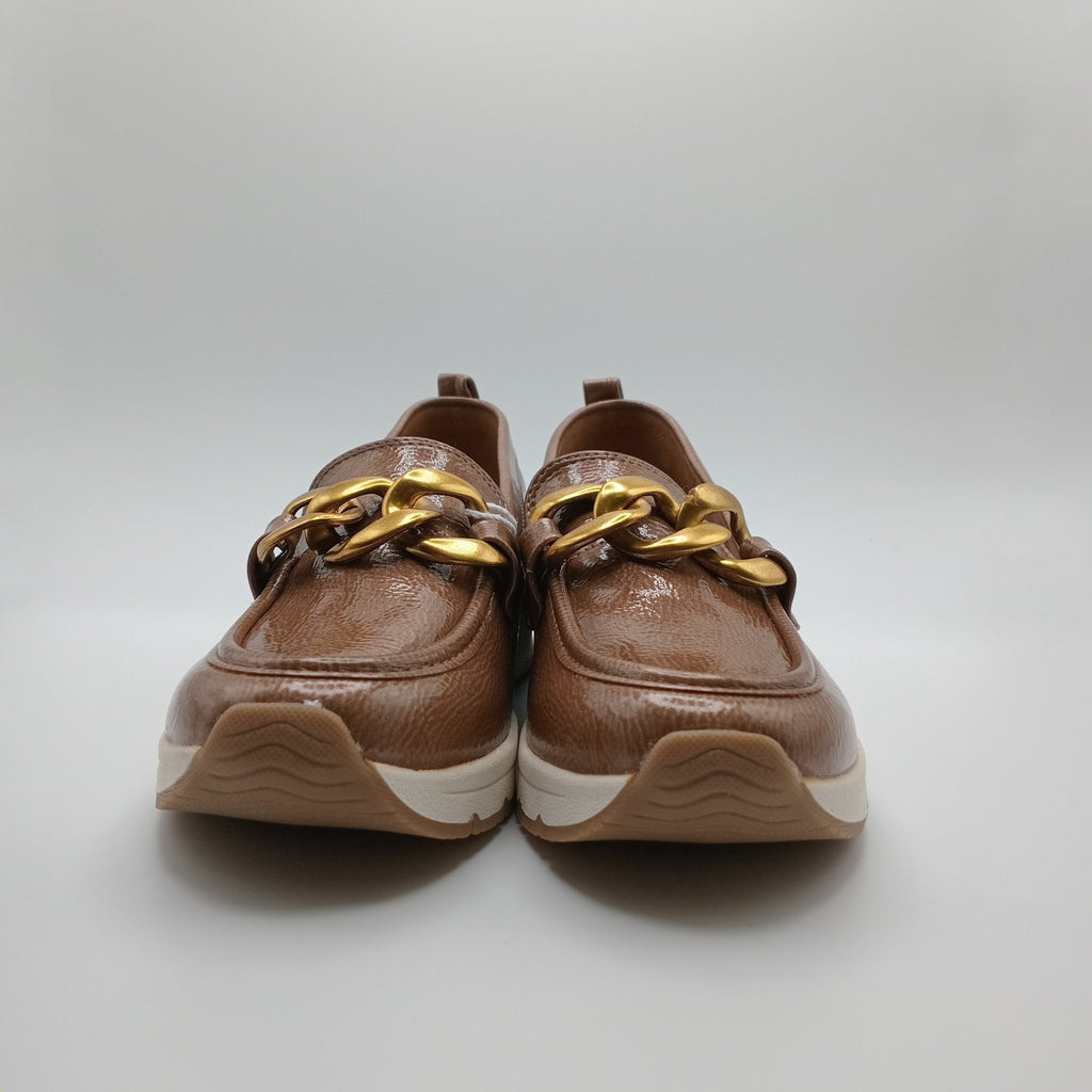 MOCASSIM PLATAFORMA XTI CASTANHO ECO PELE TIRA CORRENTE BICO REDONDO