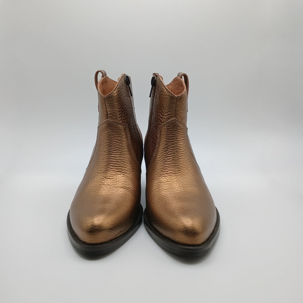 BOTA TEXANA MACADI DOURADO COURO COBRA BICUDO ZIPER BOTIM