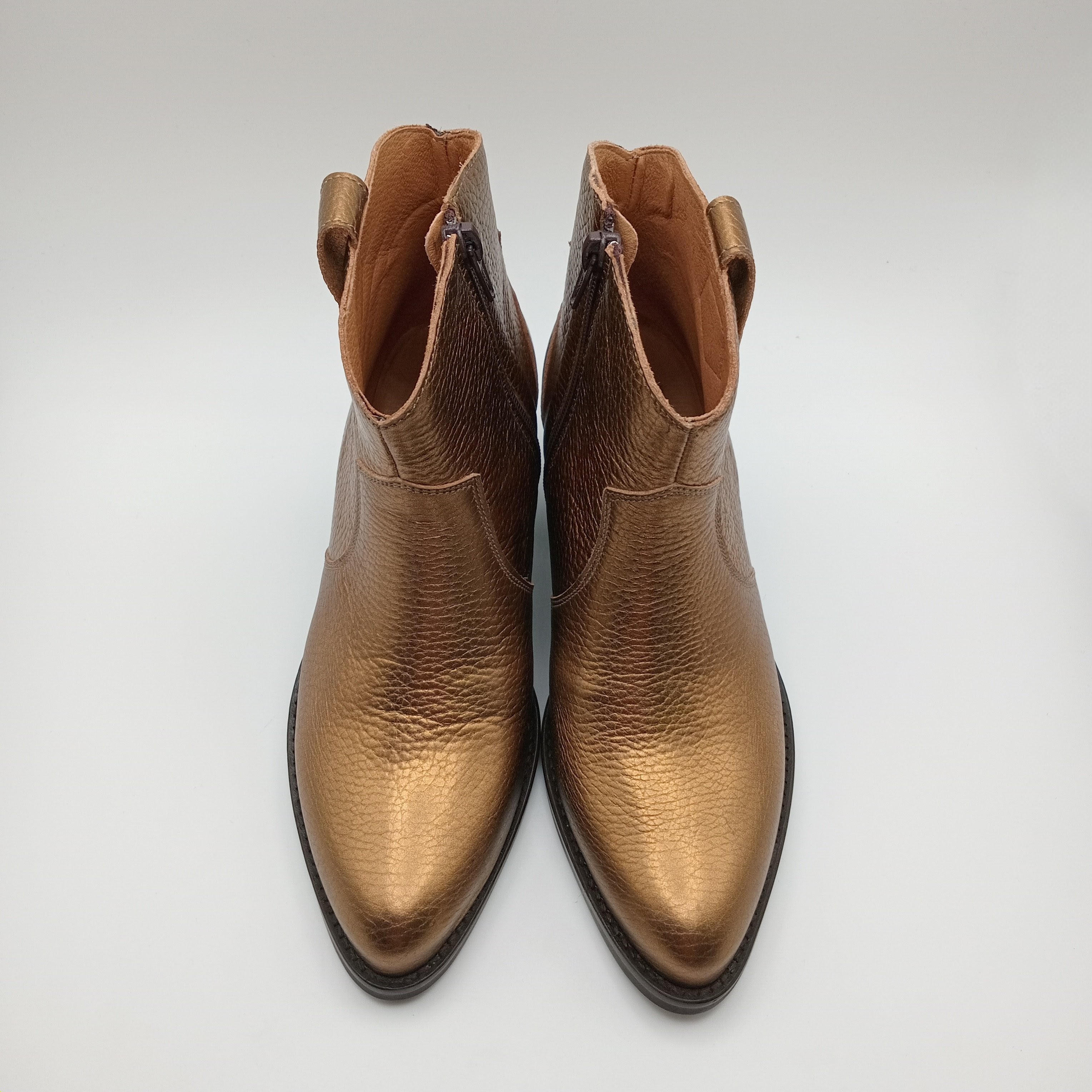 BOTA TEXANA MACADI DOURADO COURO COBRA BICUDO ZIPER BOTIM