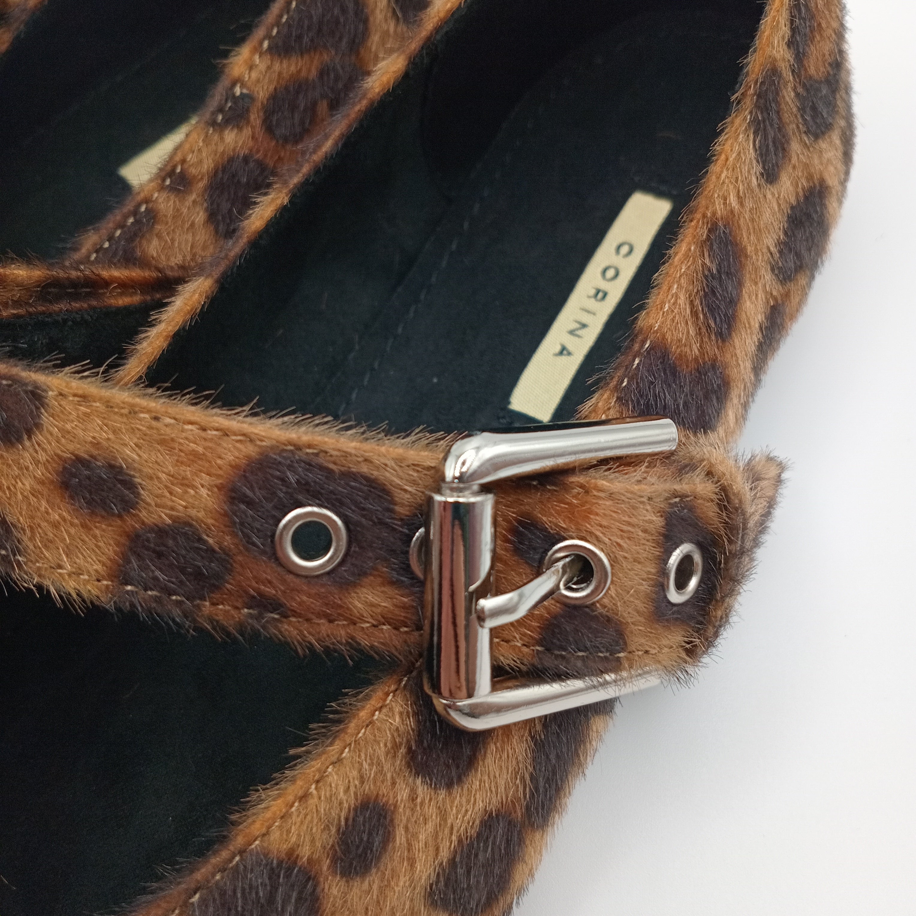 SABRINA MARY JANE CORINA ONÇA CASTANHO FIVELA PRATA ANIMAL PRINT