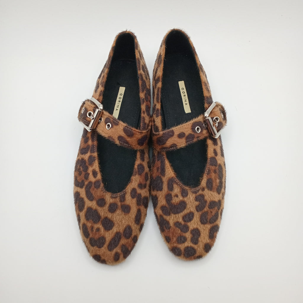 SABRINA MARY JANE CORINA ONÇA CASTANHO FIVELA PRATA ANIMAL PRINT