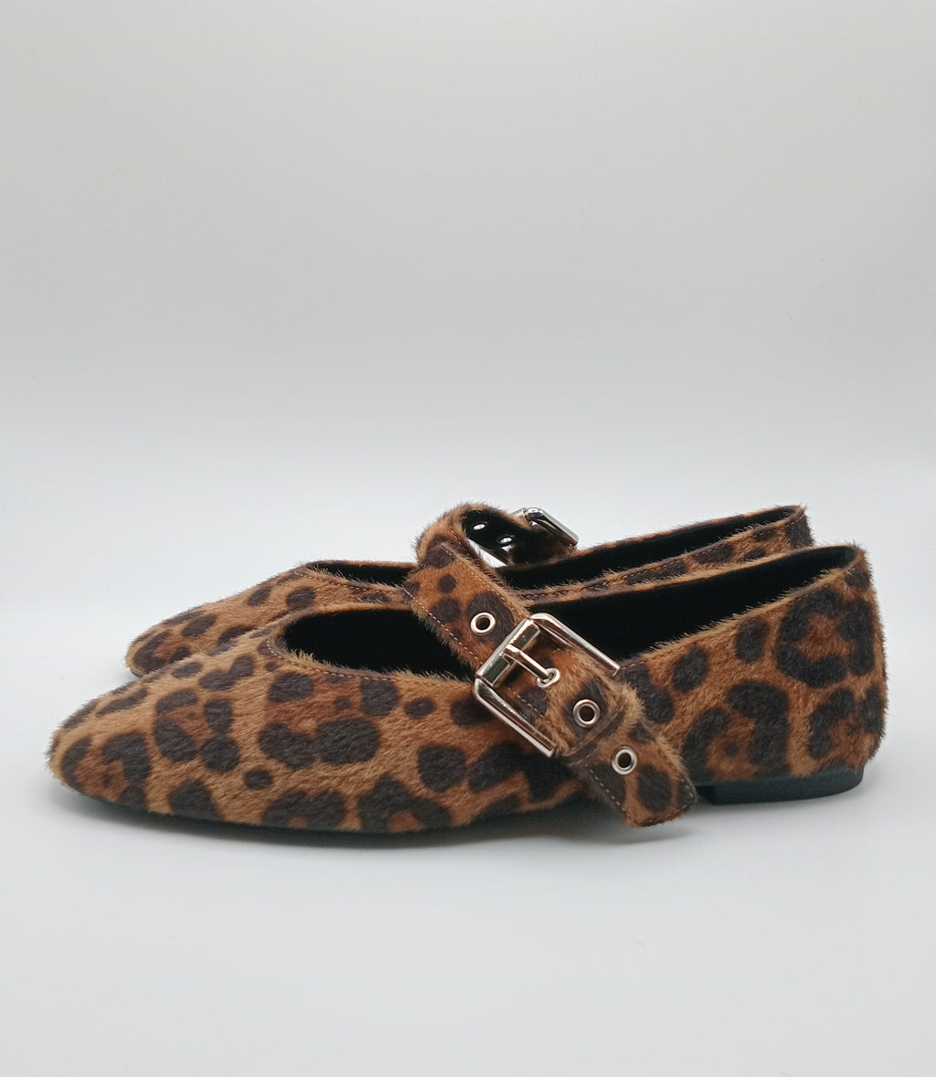 SABRINA MARY JANE CORINA ONÇA CASTANHO FIVELA PRATA ANIMAL PRINT