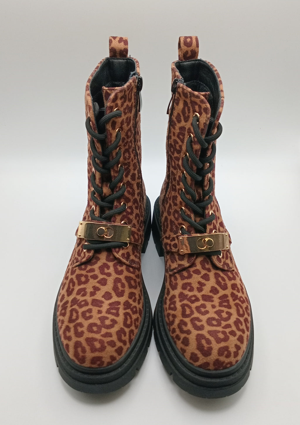 BOTA COTURNO BESTELLE LEOPARDO CAMURÇA FECHO REGULÁVEL ZIPER ANIMAL PRINT