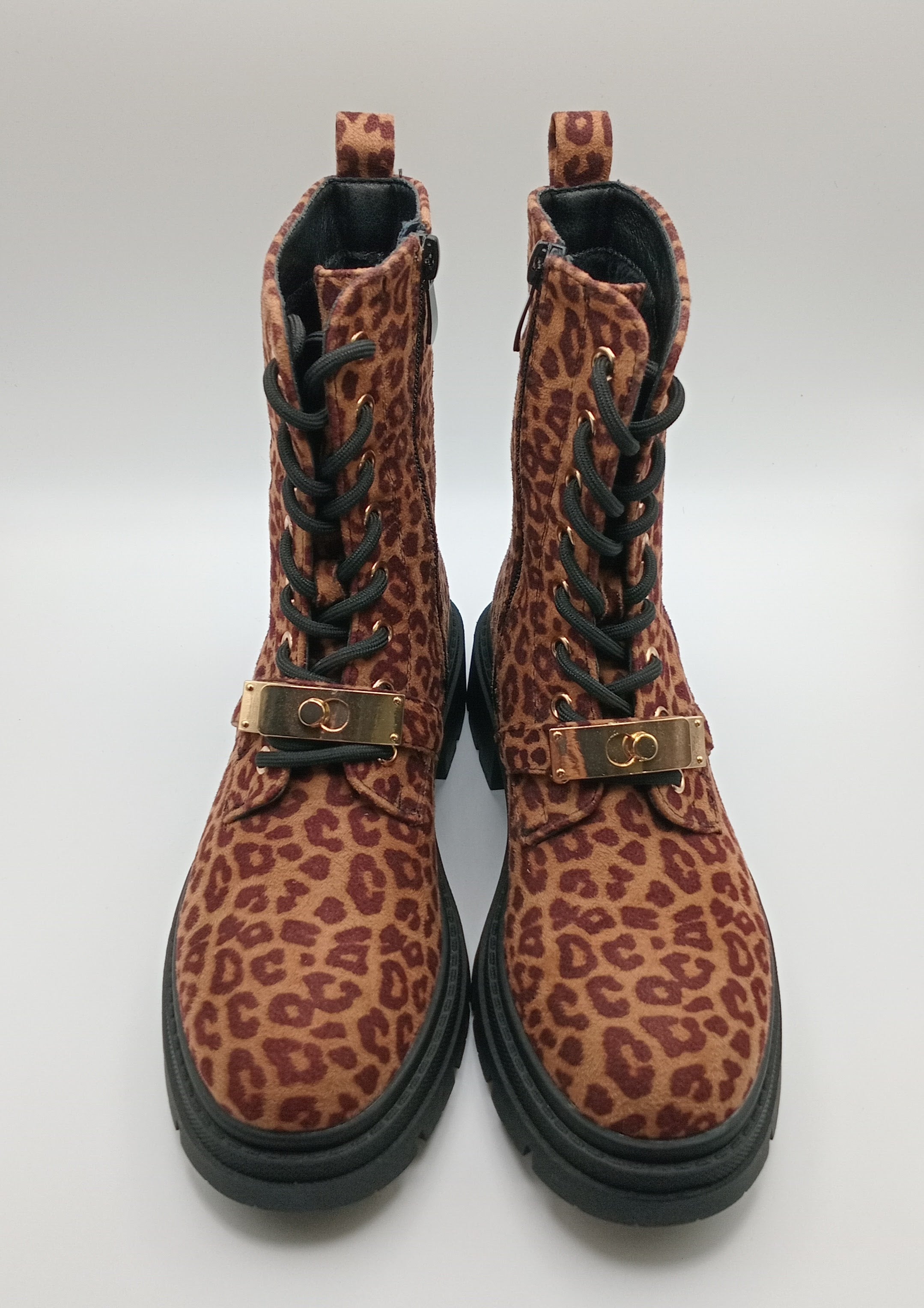 BOTA COTURNO BESTELLE LEOPARDO CAMURÇA FECHO REGULÁVEL ZIPER ANIMAL PRINT