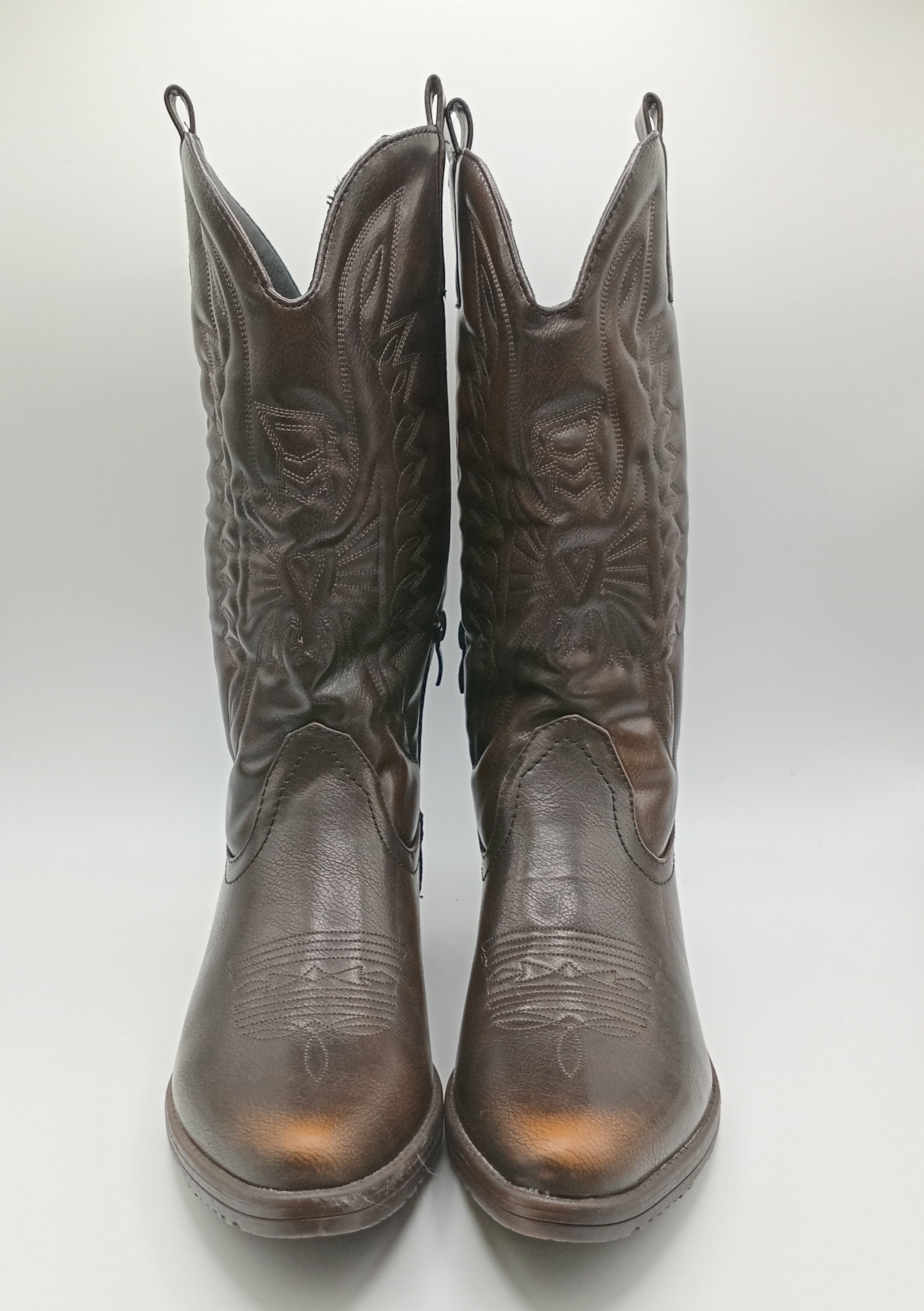 BOTA COWGIRL IDEAL SHOES CASTANHO ESCURO ECO PELE BORDADO BICUDO