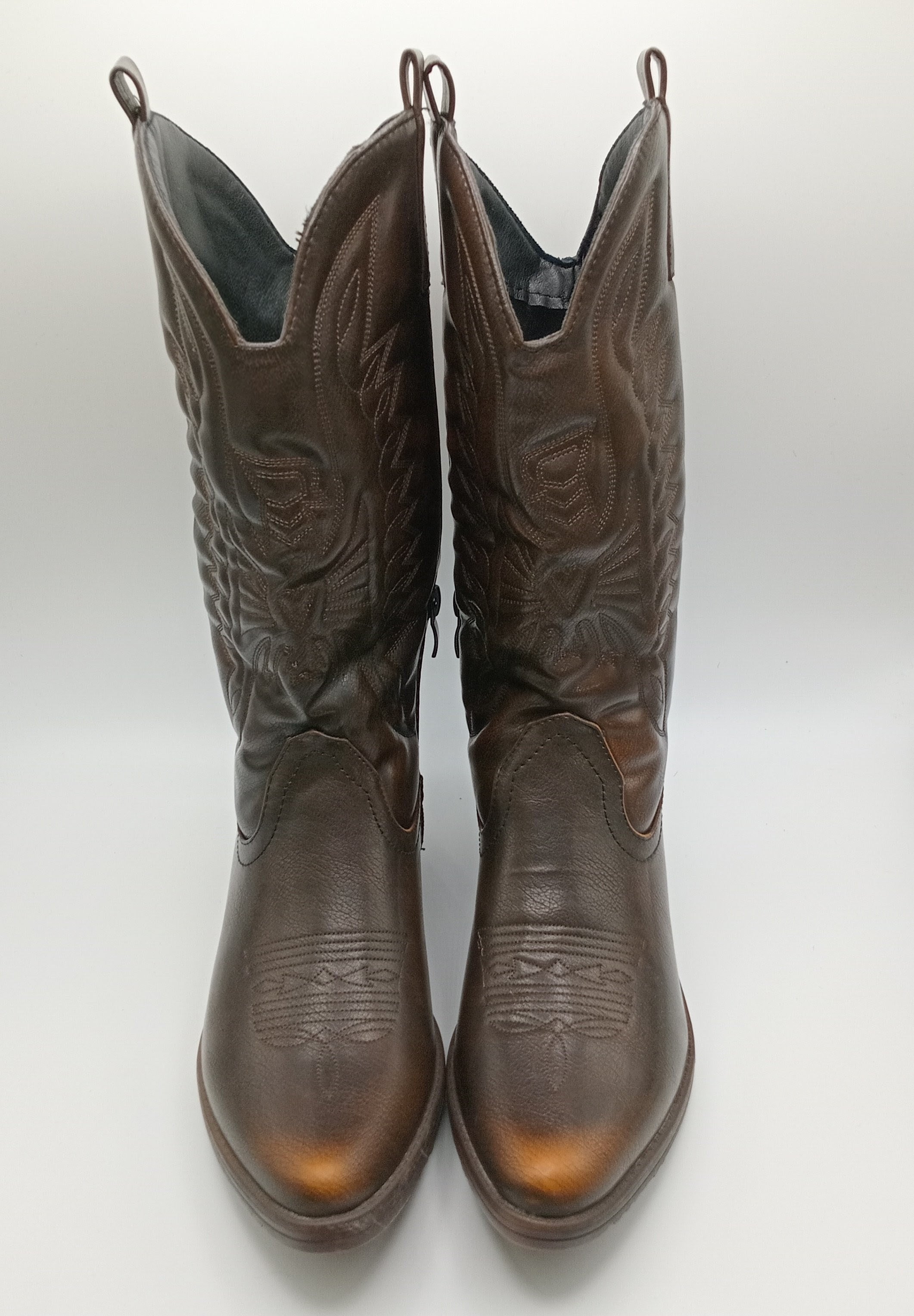 BOTA COWGIRL IDEAL SHOES CASTANHO ESCURO ECO PELE BORDADO BICUDO