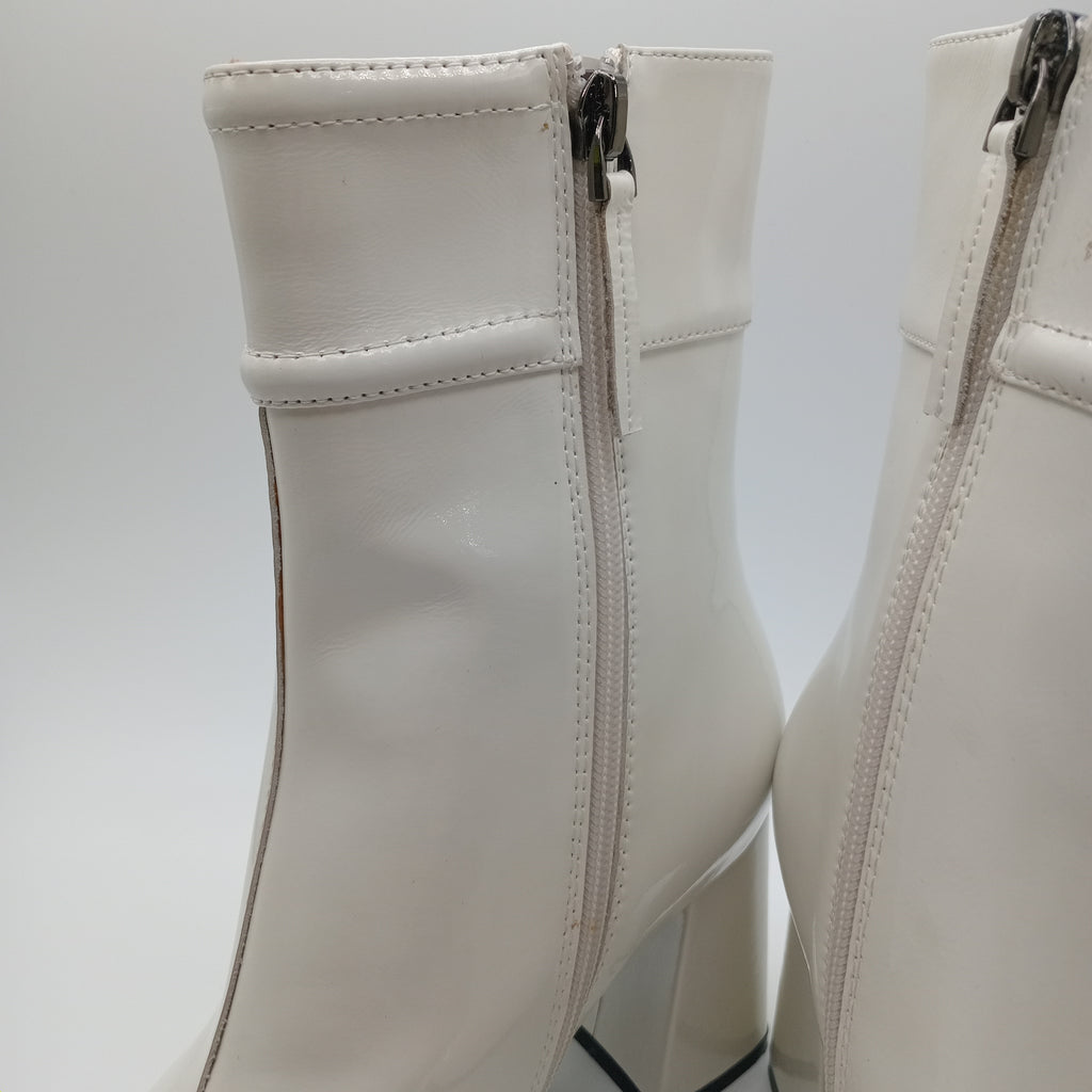 BOTA QUADRADA BIBI LOU BRANCO COURO LISO ZIPER