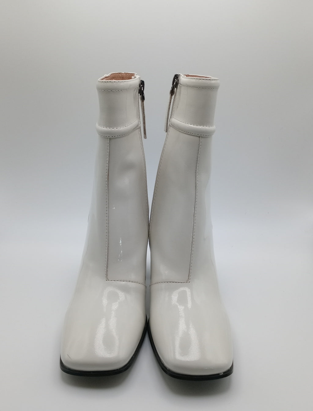 BOTA QUADRADA BIBI LOU BRANCO COURO LISO ZIPER