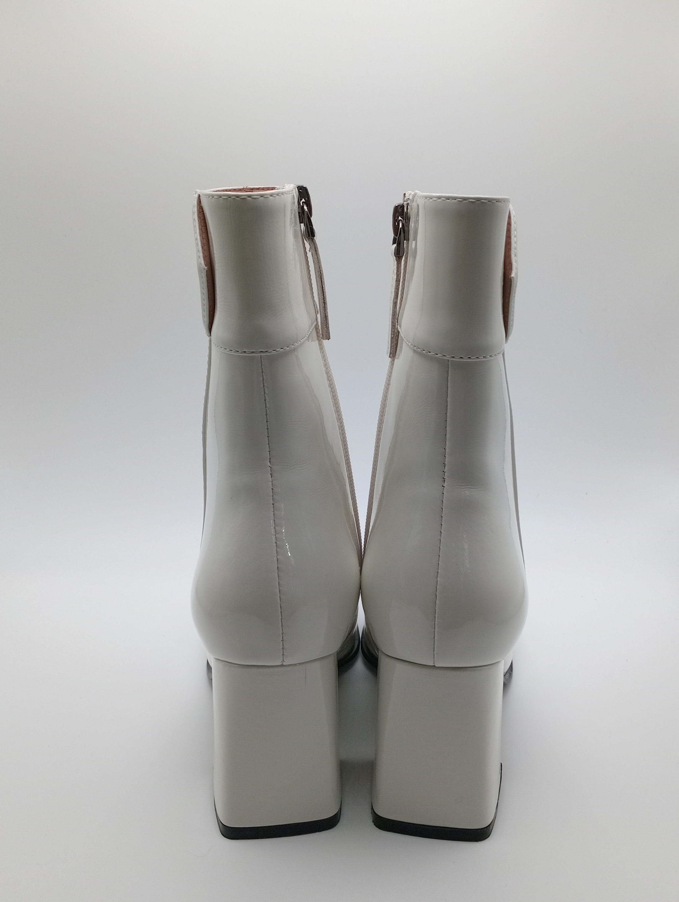 BOTA QUADRADA BIBI LOU BRANCO COURO LISO ZIPER