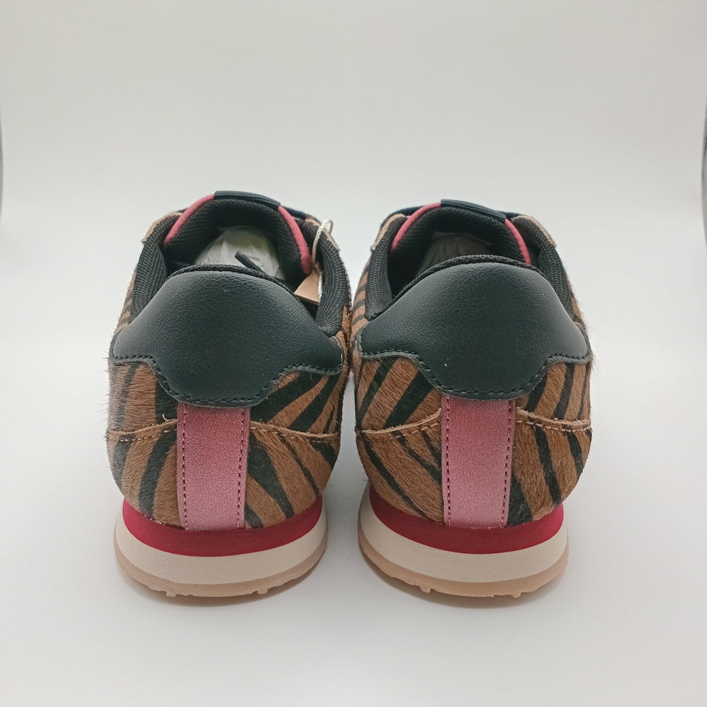 Ténis Femininos Gioseppo com Padrão Zebra Castanho e Detalhes Bordô, Sapatilhas Retro Runner com Sola de Goma Antiderrapante, Calçado Casual de Luxo