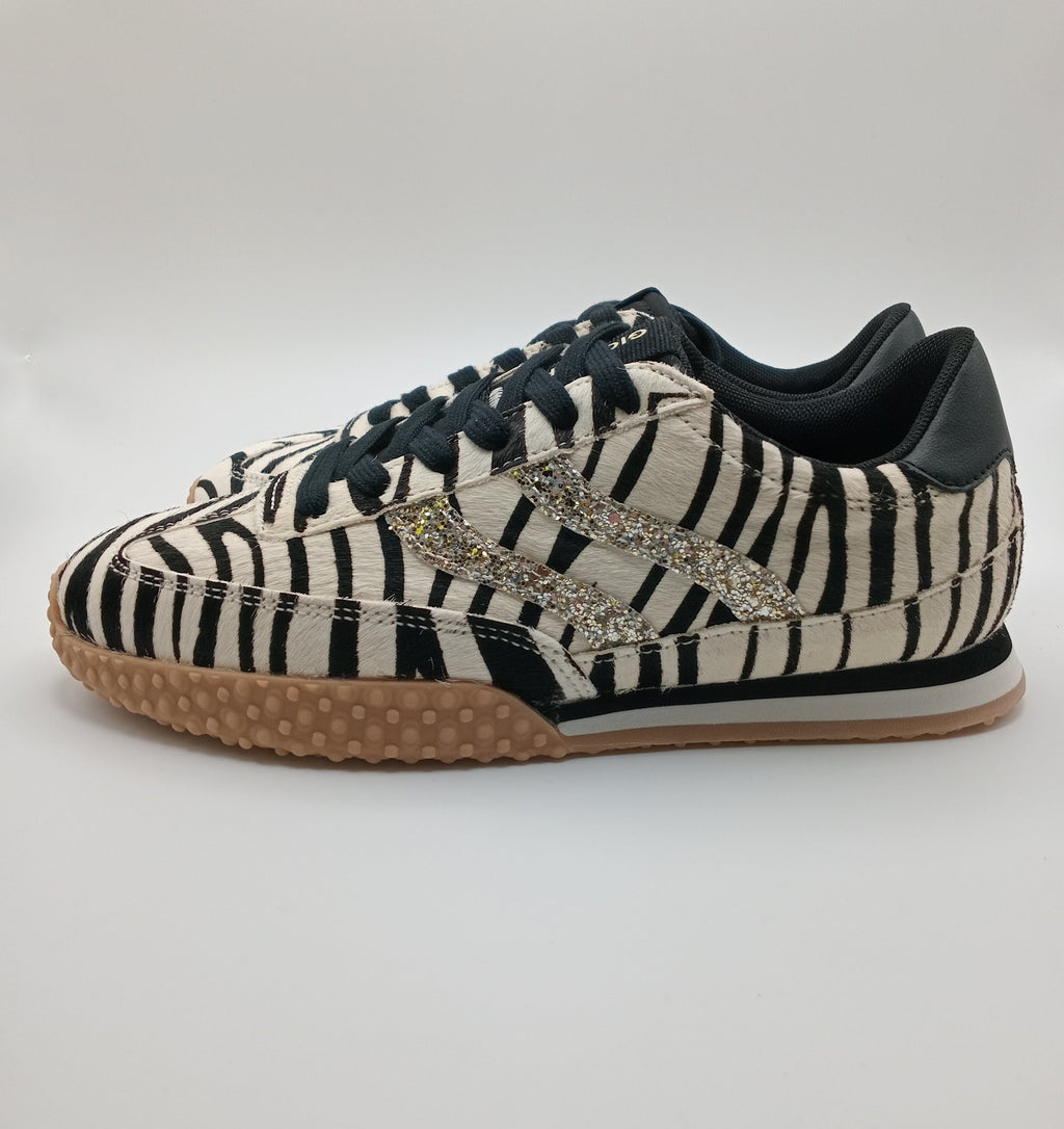 Ténis Femininos Gioseppo Estilo Sapatilhas com Padrão Zebra e Detalhes Rose Gold, Sola de Goma Antiderrapante, Calçado Casual Confortável e Moderno