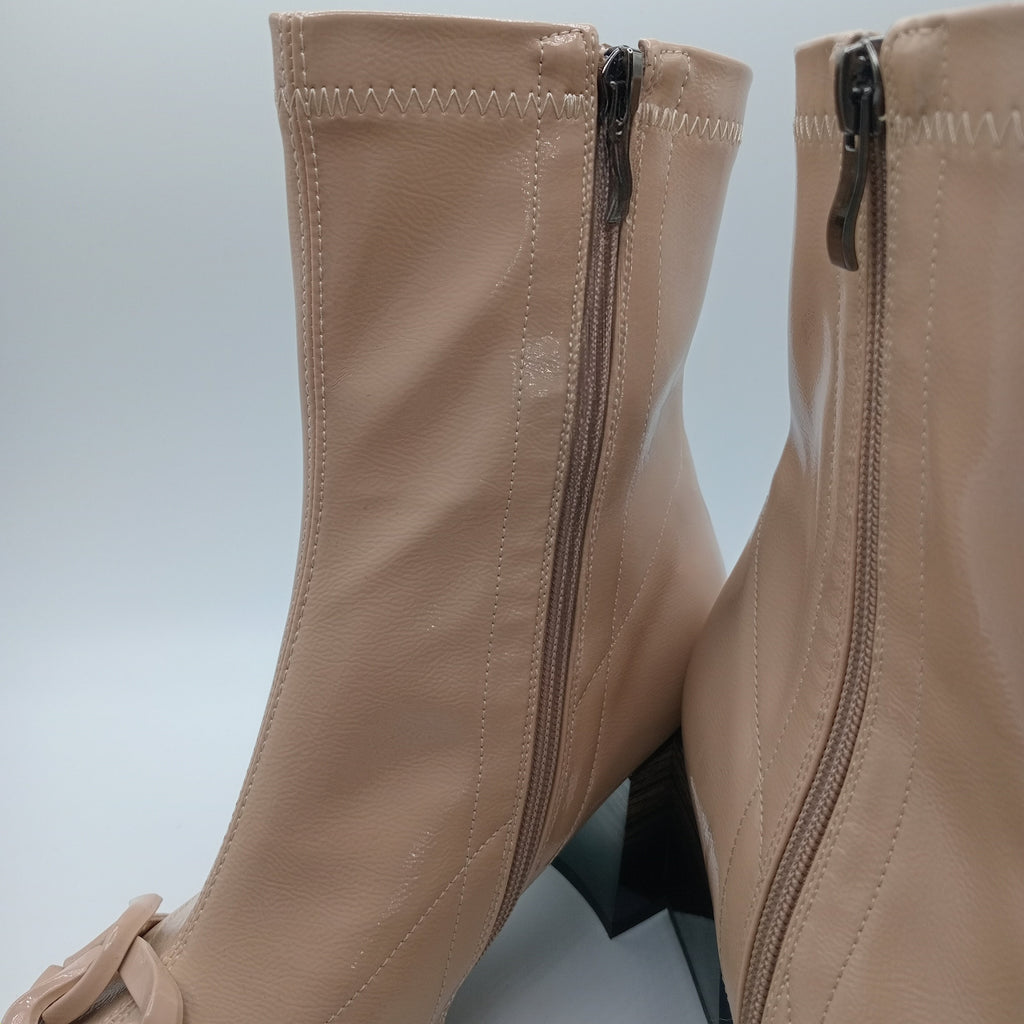 BOTA QUADRADA ROCKAWAY NUDE ECO PELE CORRENTE ZIPER