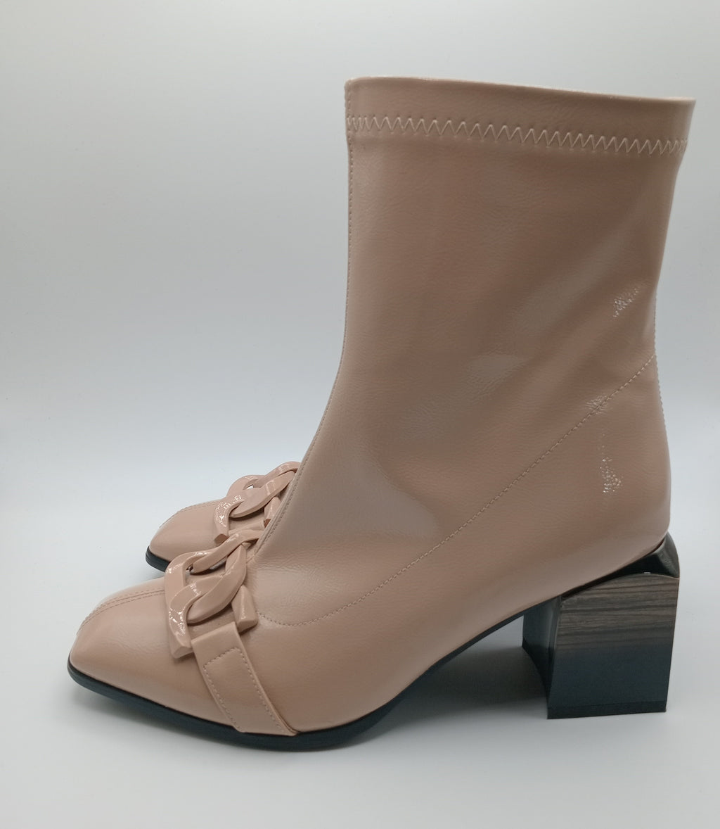 BOTA QUADRADA ROCKAWAY NUDE ECO PELE CORRENTE ZIPER