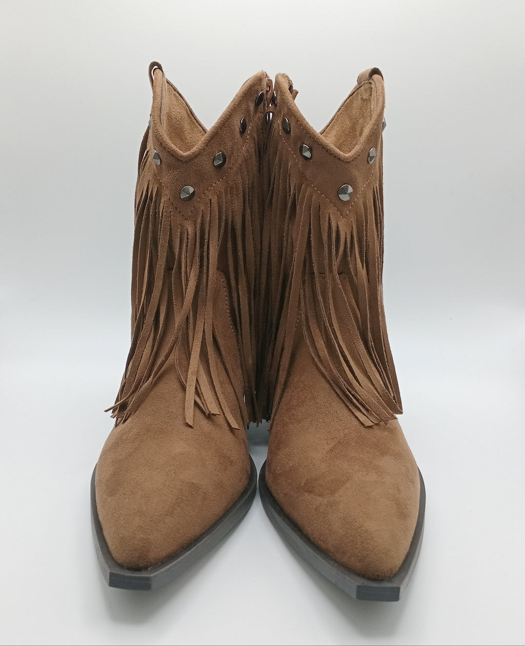 BOTA COWGIRL CORINA CASTANHO CAMURÇA FRANJA TAXAS BICUDO ZIPER