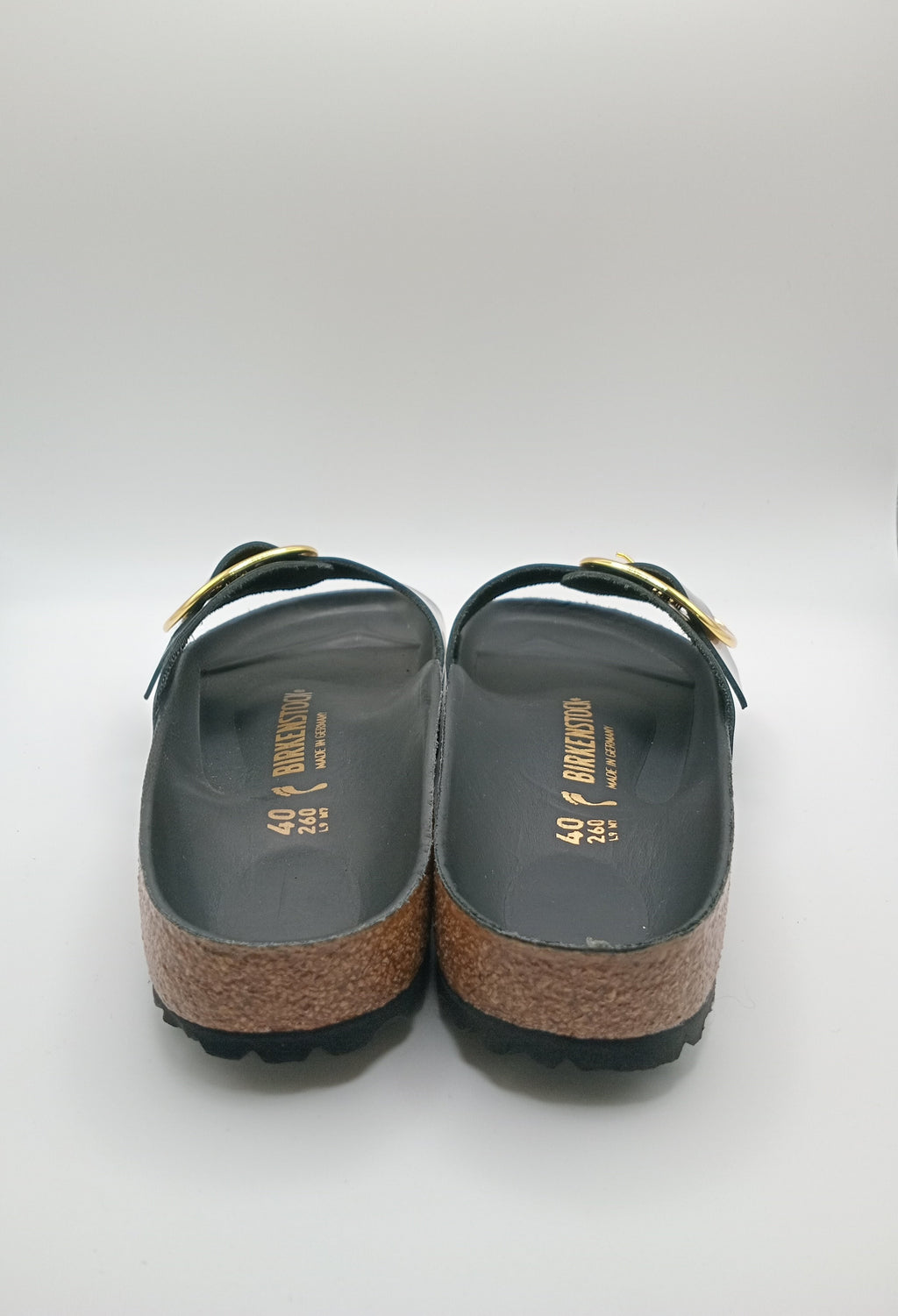 SANDÁLIA MADRID BIRKENSTOCK BLACK FIVELA DOURADA COURO VERNIZ PRETO