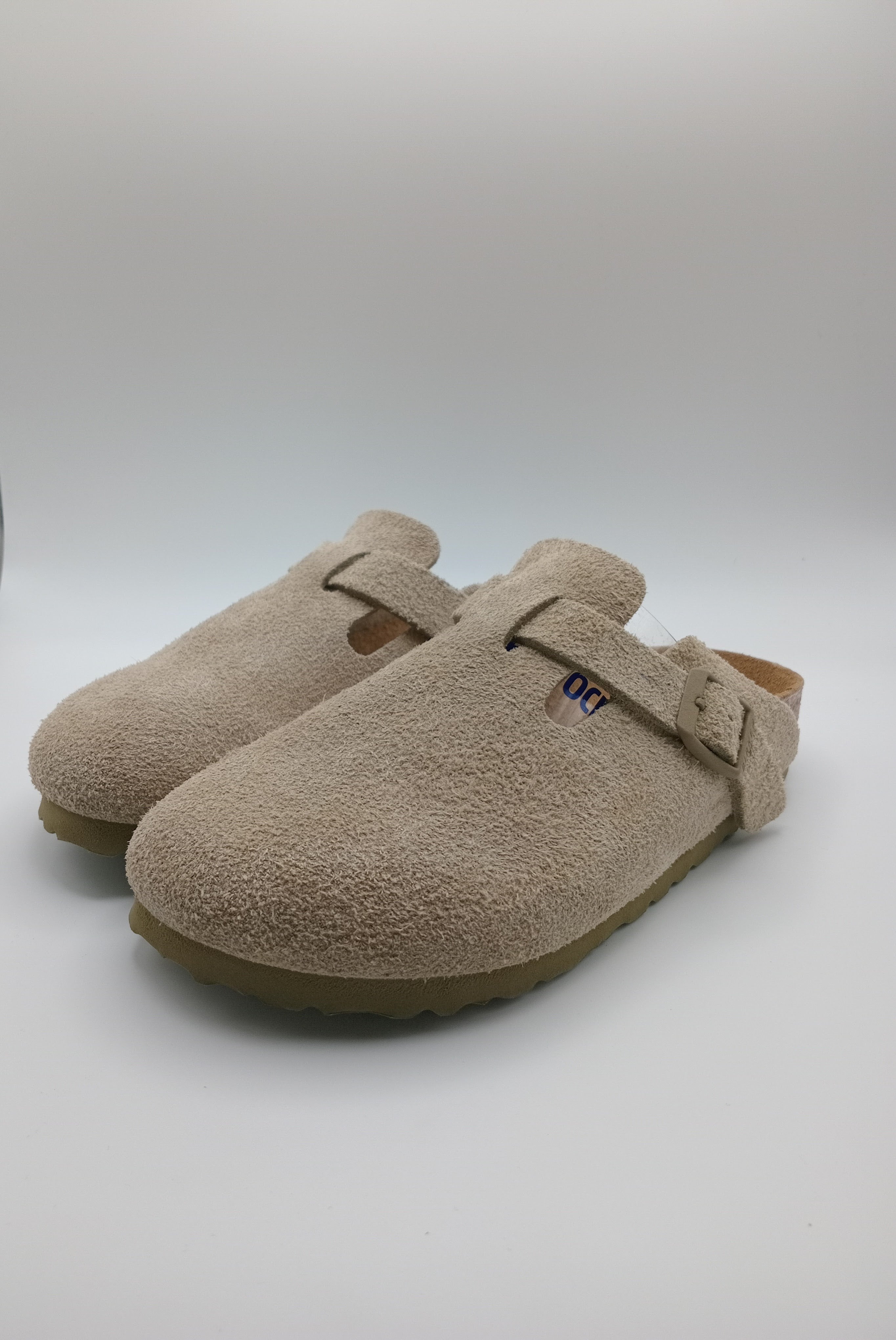 SOCAS BOSTON BS BIRKENSTOCK FADED KHAKI FIVELA CINZA COURO BEGE