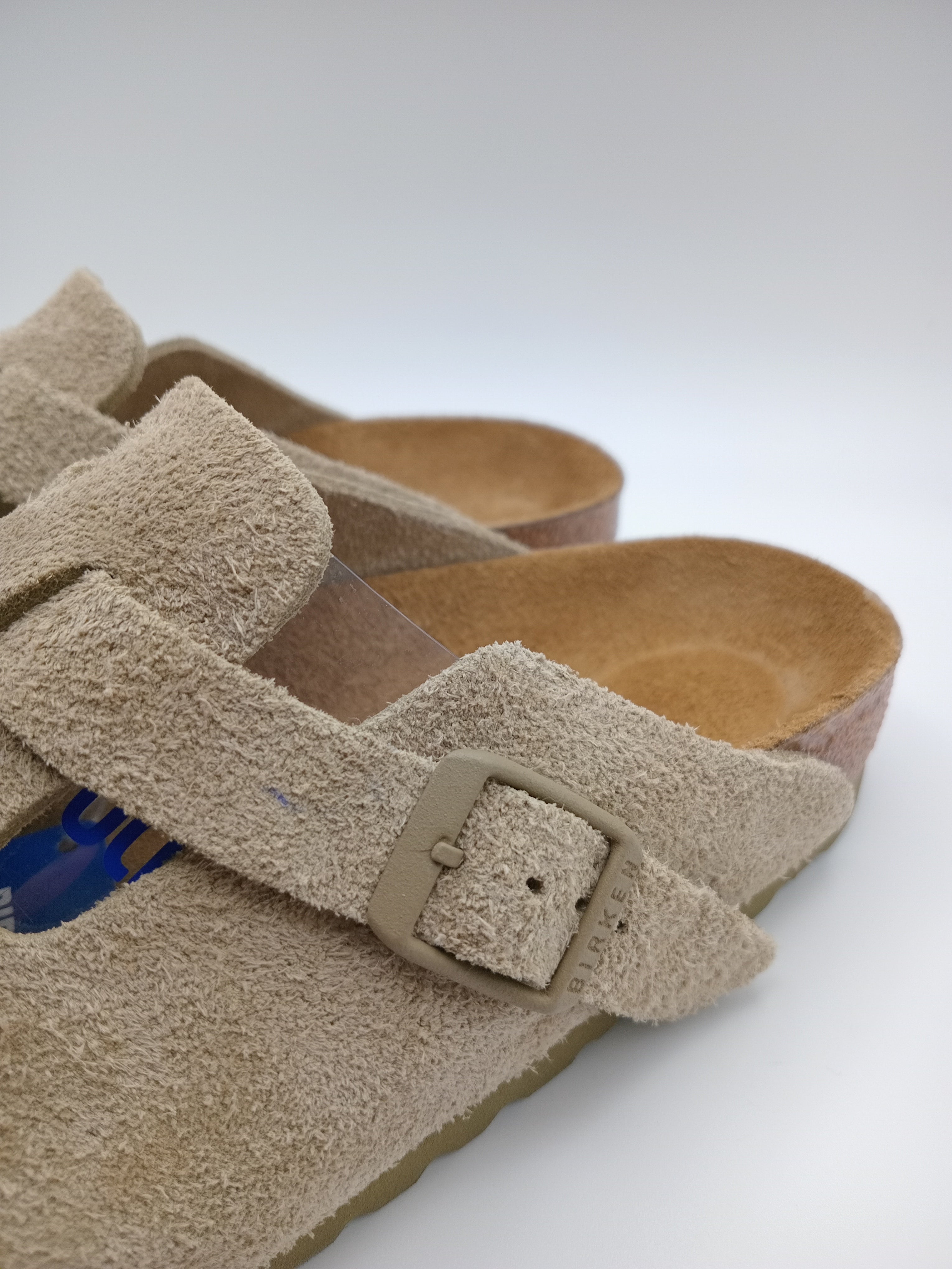 SOCAS BOSTON BS BIRKENSTOCK FADED KHAKI FIVELA CINZA COURO BEGE