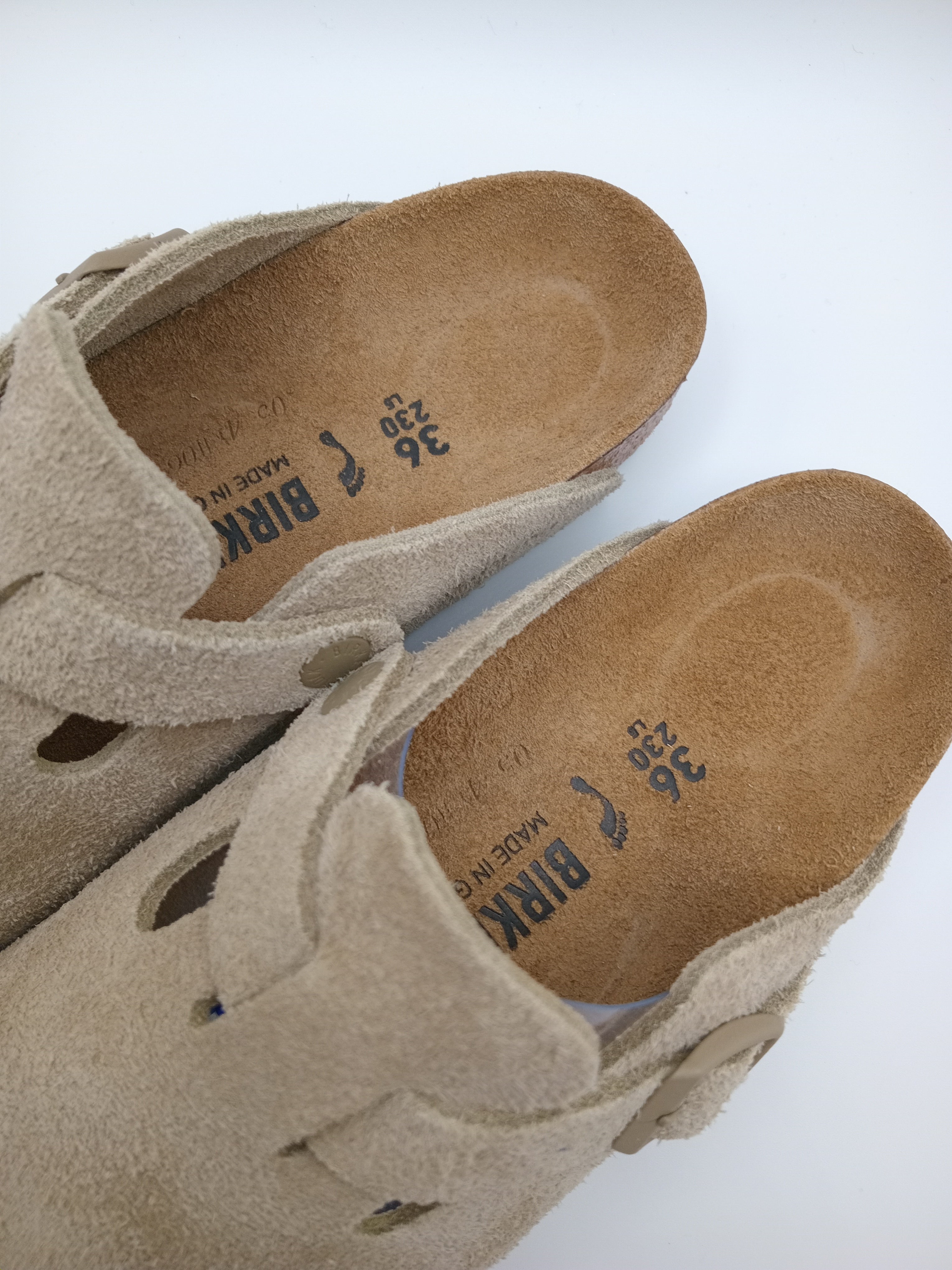 SOCAS BOSTON BS BIRKENSTOCK FADED KHAKI FIVELA CINZA COURO BEGE
