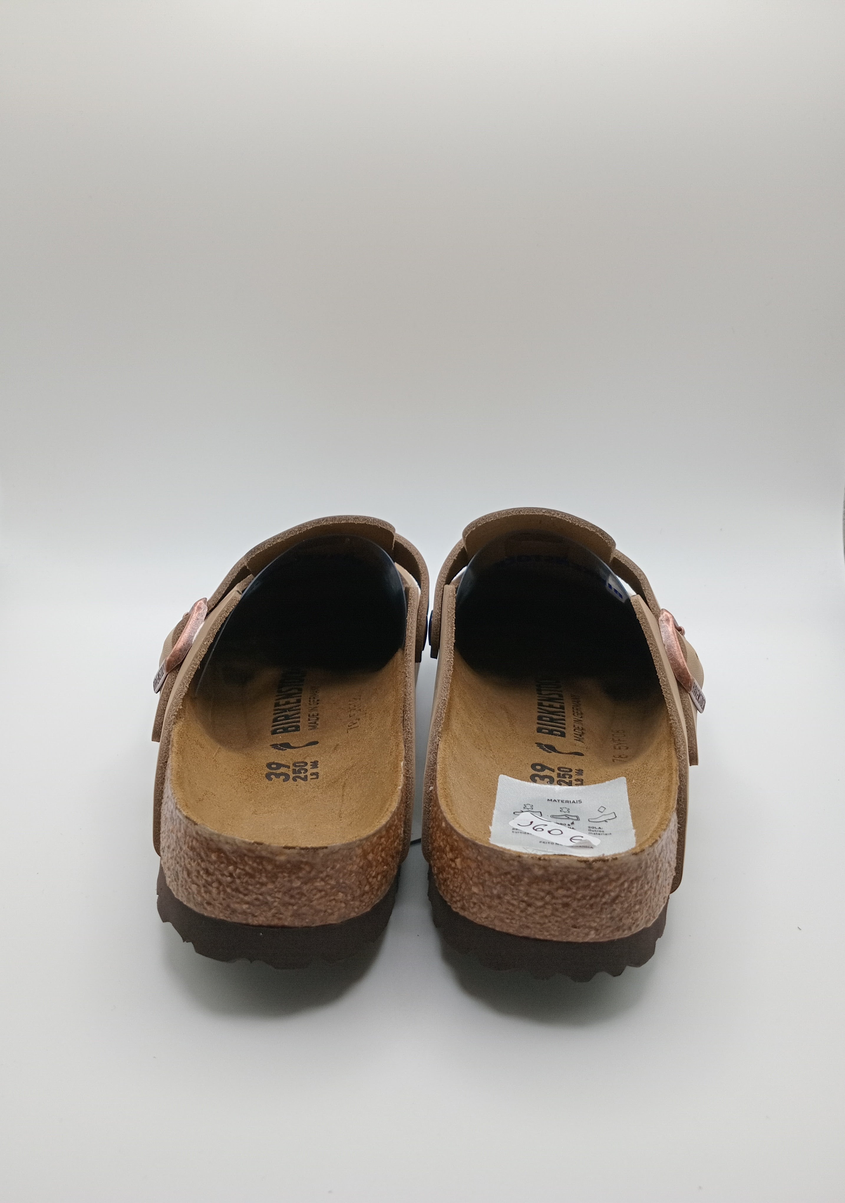 Sapatos Birkenstock Boston BS Tabacco Brown Bege casuais de camurça com fivela ajustável, socos confortáveis com sola de cortiça ergonómica, calçado unissexo estilo clássico para uso diário