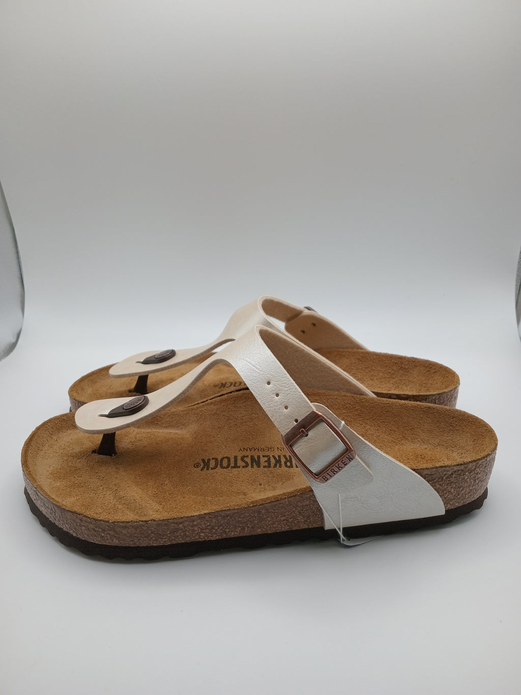 SANDÁLIA GIZEH BS BIRKENSTOCK GRACEFUL PEARL WHITE FIVELA COBRE COURO BRANCO PEROLADO