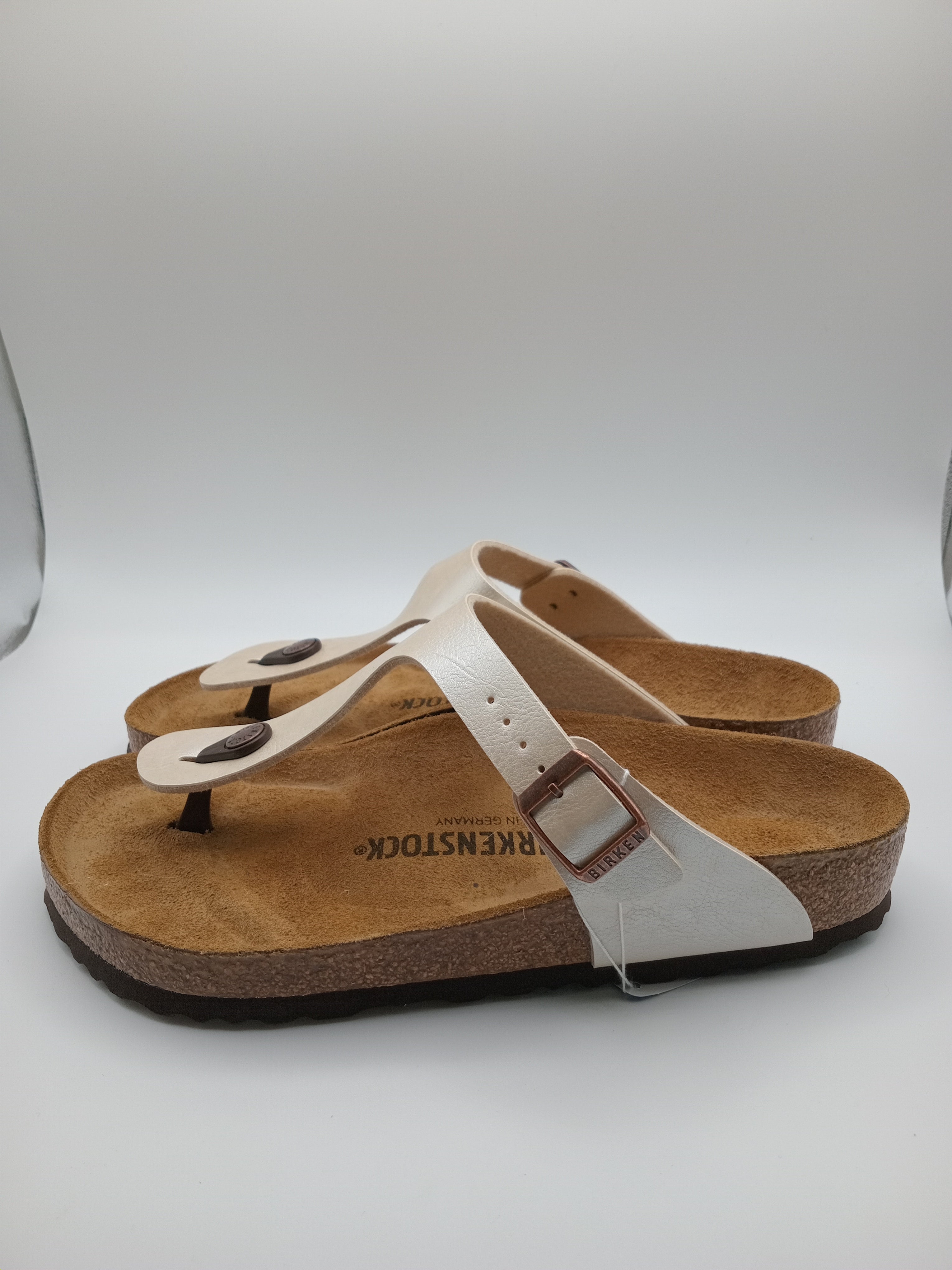 SANDÁLIA GIZEH BS BIRKENSTOCK GRACEFUL PEARL WHITE FIVELA COBRE COURO BRANCO PEROLADO