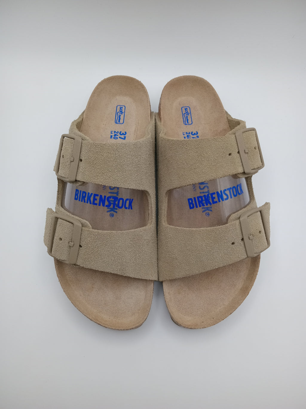SANDÁLIA ARIZONA BS BIRKENSTOCK FADED KHAKI FIVELA CINZA COURO BEGE