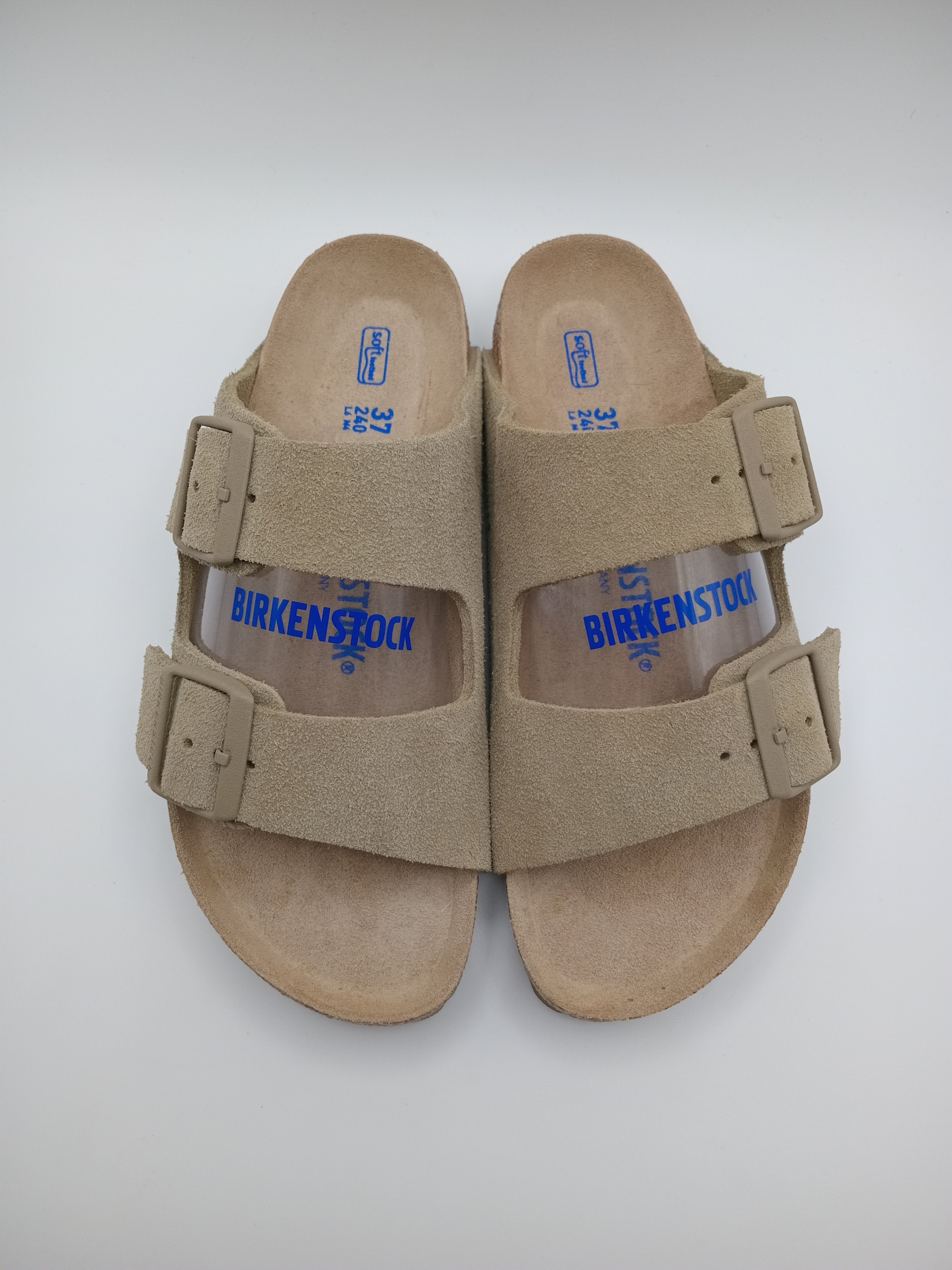 SANDÁLIA ARIZONA BS BIRKENSTOCK FADED KHAKI FIVELA CINZA COURO BEGE