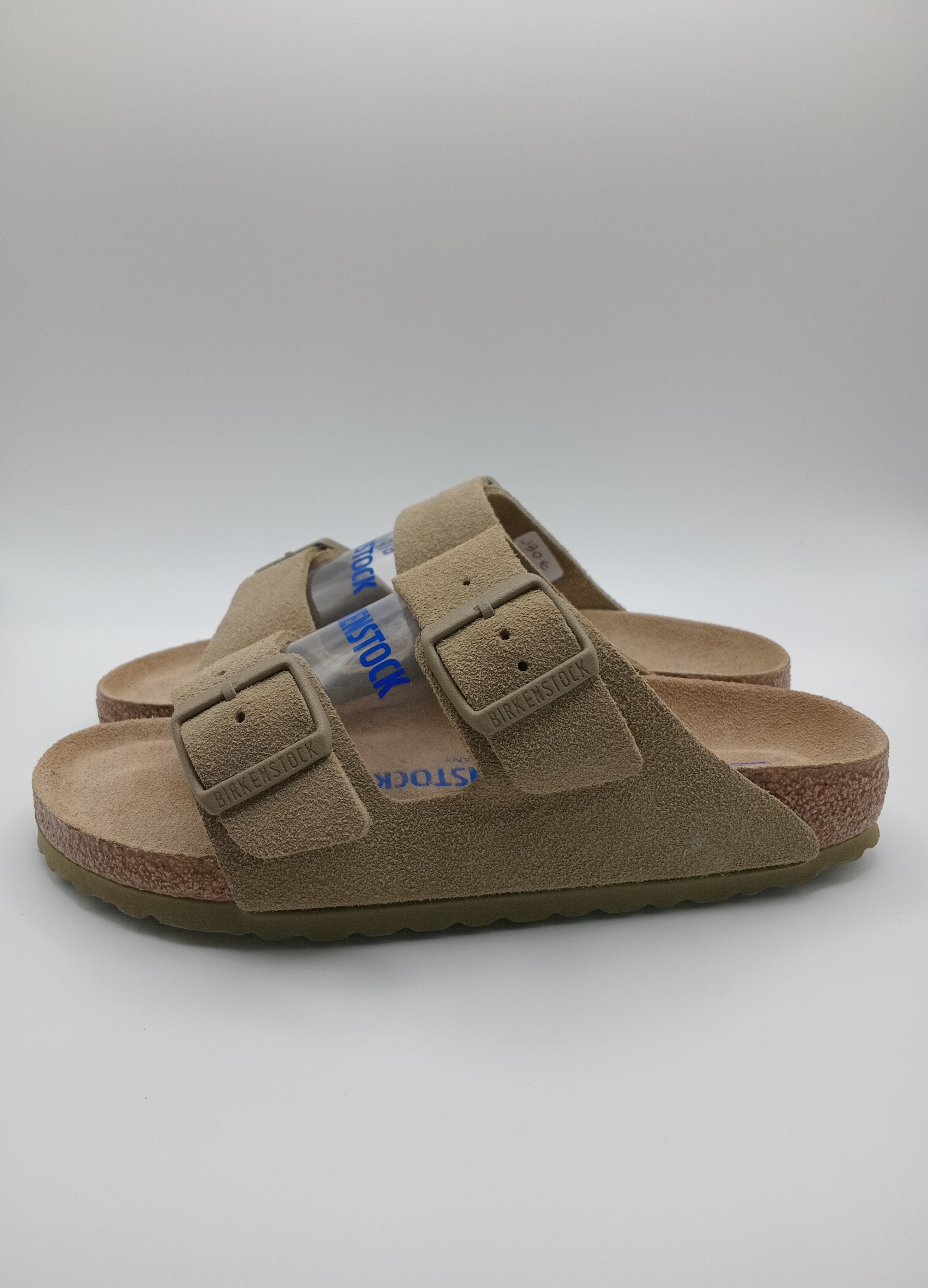 SANDÁLIA ARIZONA BS BIRKENSTOCK FADED KHAKI FIVELA CINZA COURO BEGE