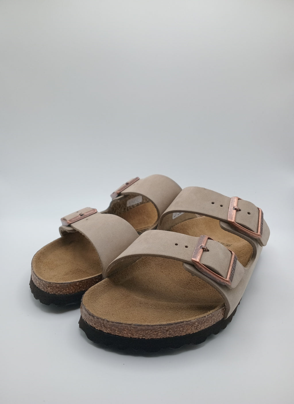 SANDÁLIA ARIZONA BS BIRKENSTOCK BEIGE FIVELA COBRE COURO BEGE