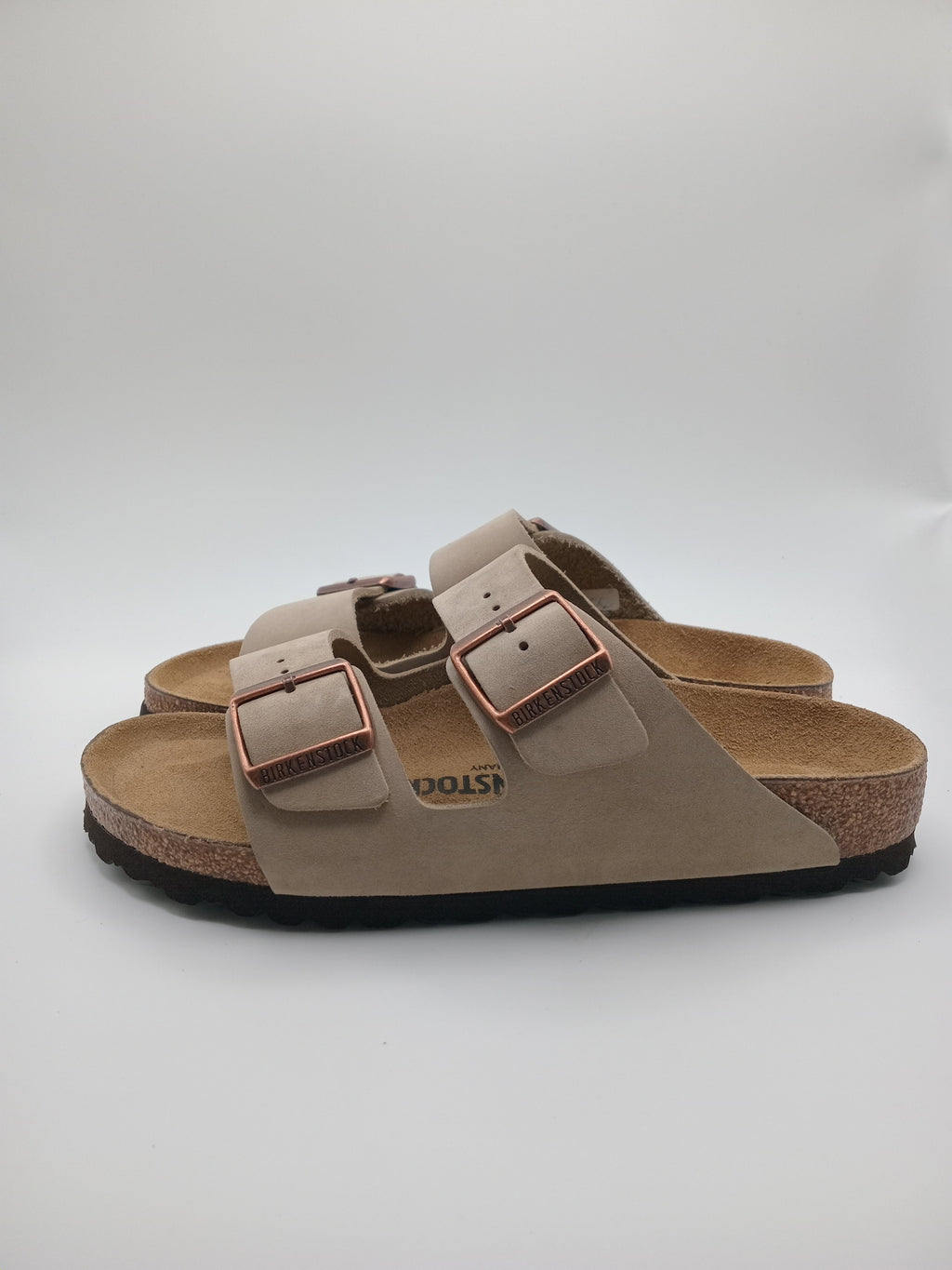 SANDÁLIA ARIZONA BS BIRKENSTOCK BEIGE FIVELA COBRE COURO BEGE