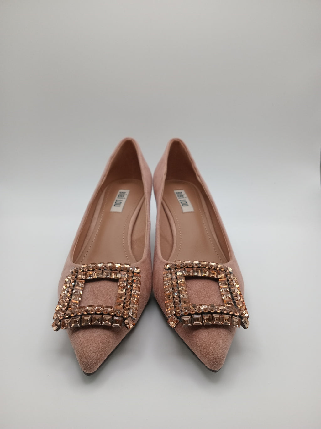 SALTO SCARPIN BIBI LOU NUDE ROSE COURO APLICAÇÃO DOURADA BRILHO