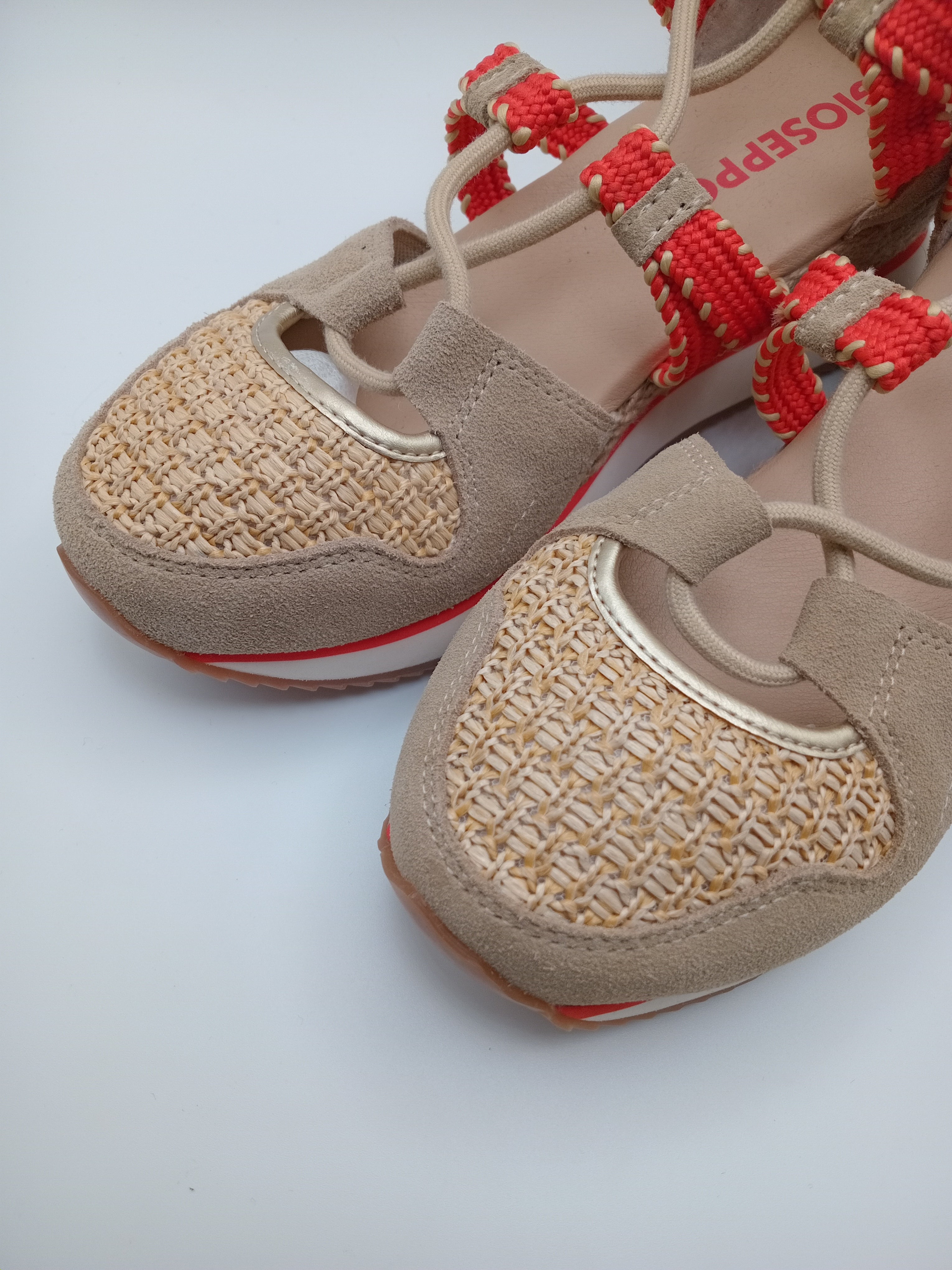 SALTO CUNHA GIOSEPPO BEGE COURO CORDAS AMARRAÇÃO