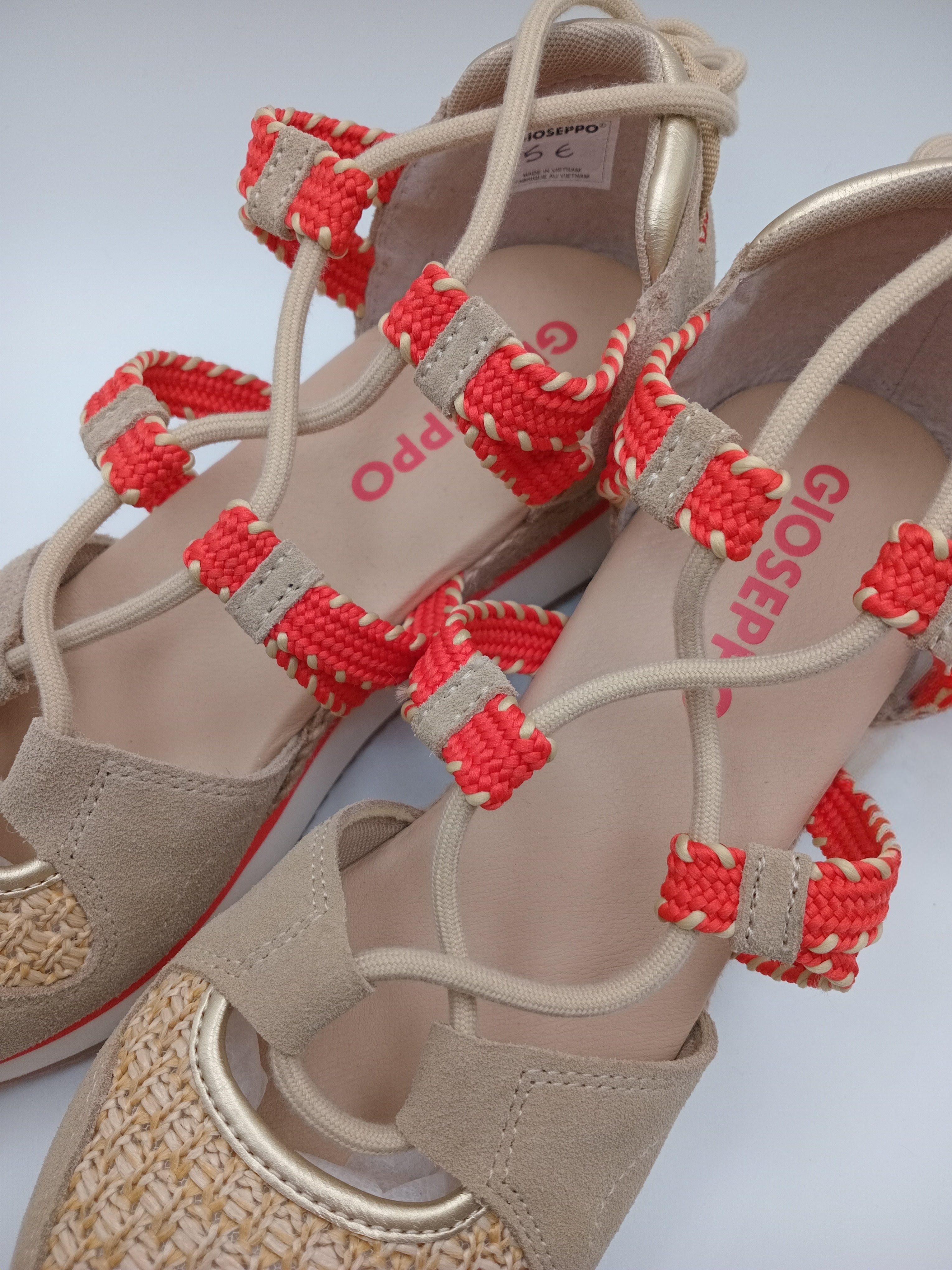 SALTO CUNHA GIOSEPPO BEGE COURO CORDAS AMARRAÇÃO