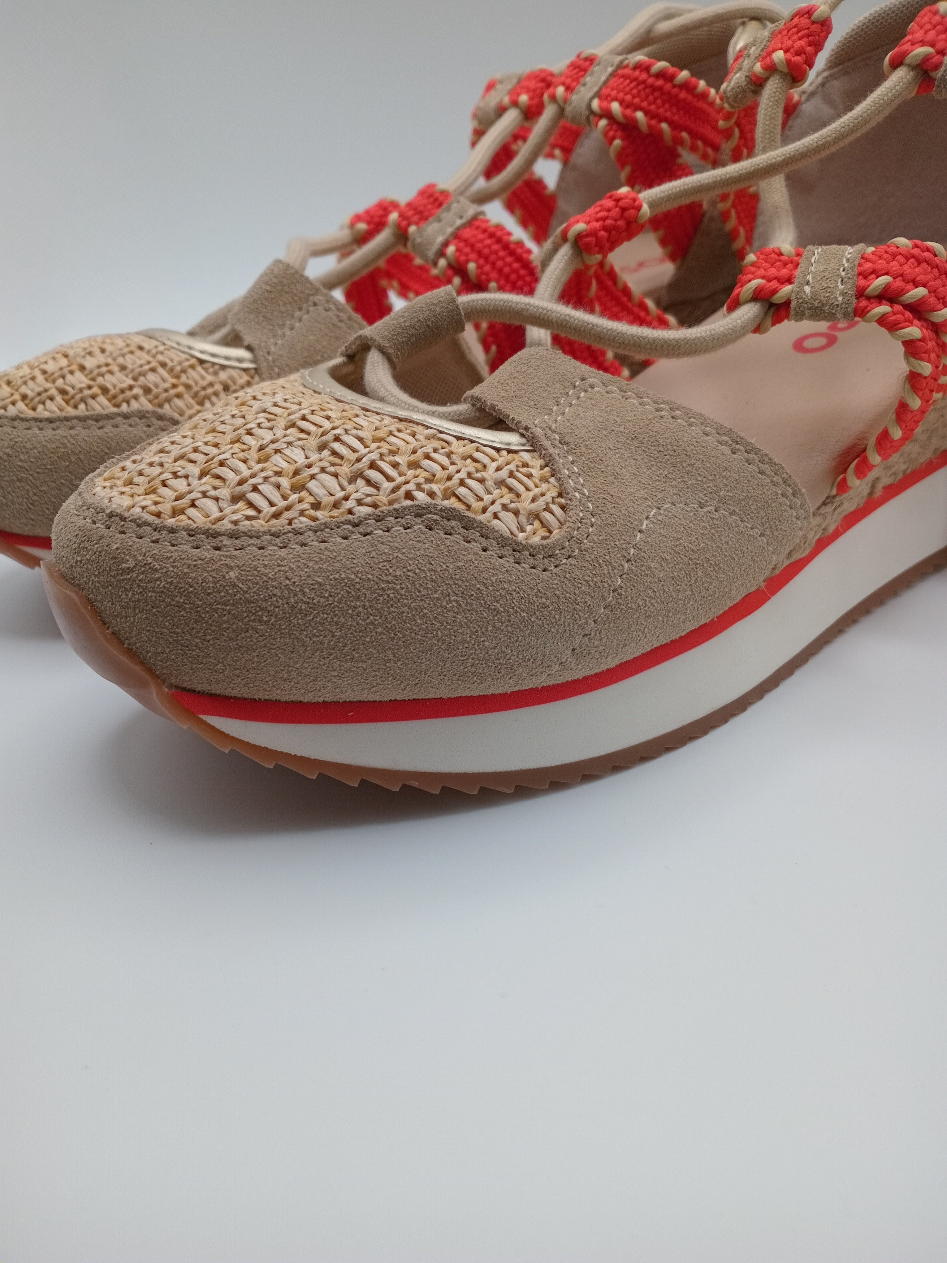 SALTO CUNHA GIOSEPPO BEGE COURO CORDAS AMARRAÇÃO