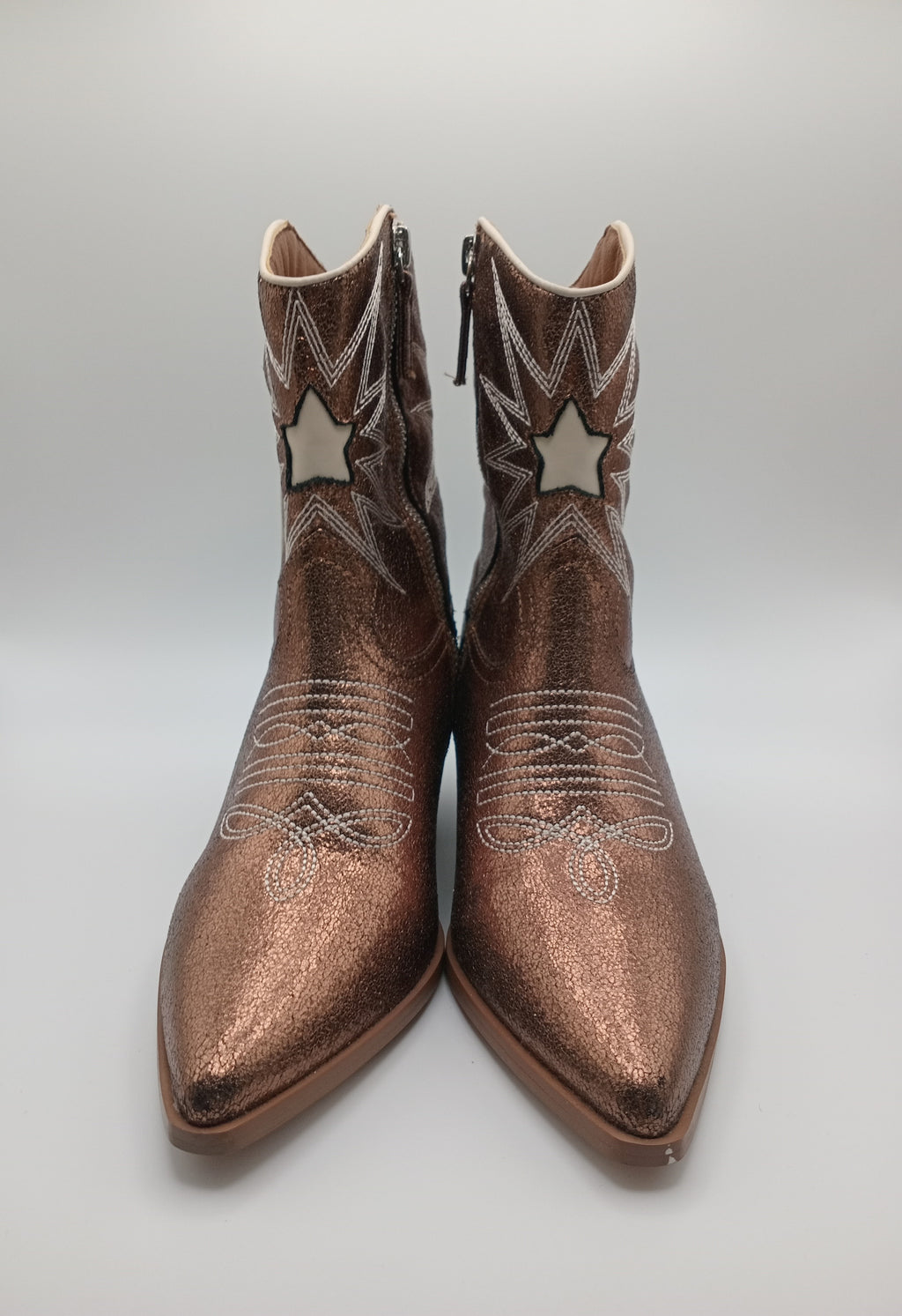 BOTA COWGIRL LA STRADA BRONZE BRILHO ESTRELA BORDADO BICUDO ZIPER