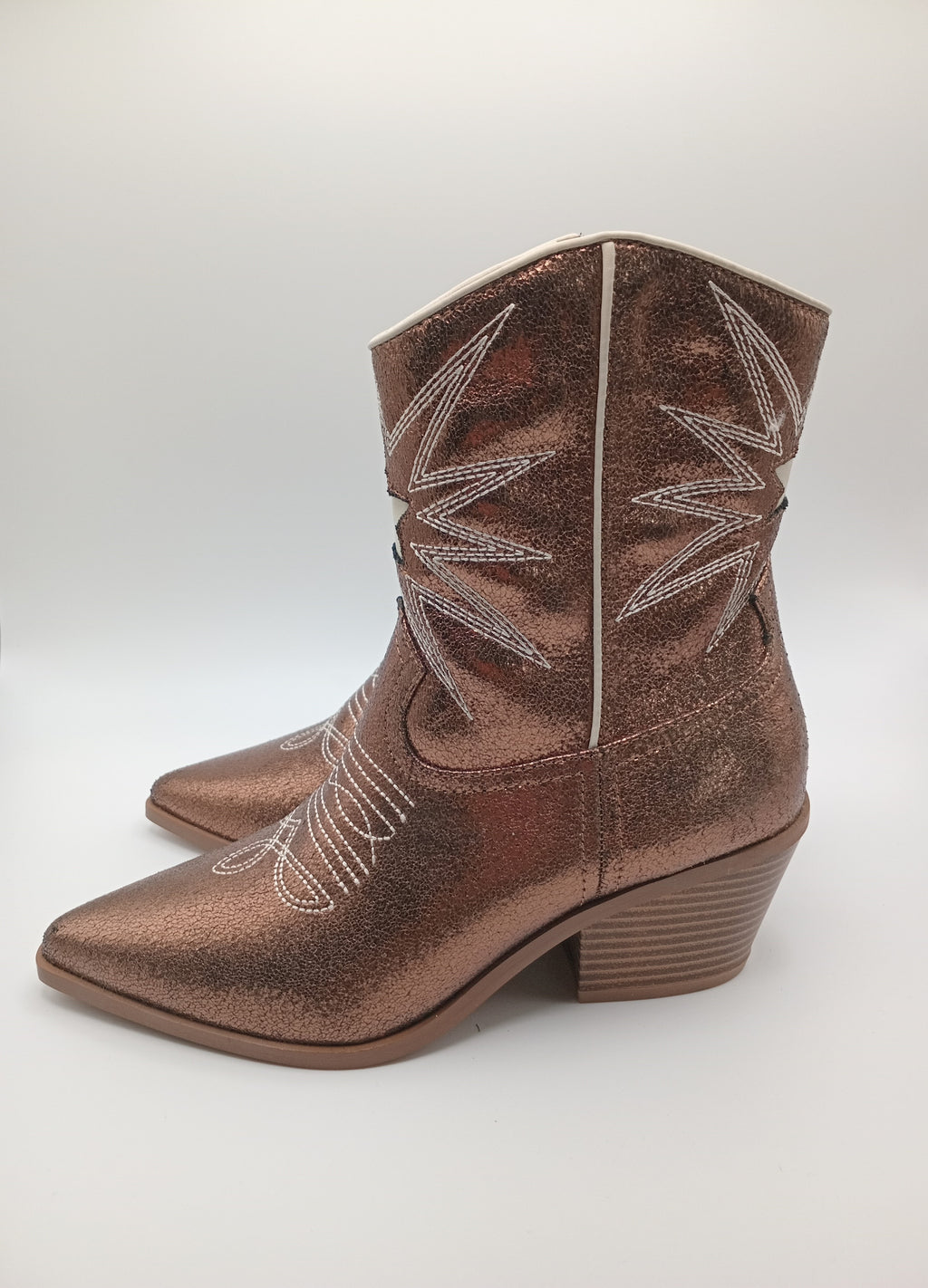 BOTA COWGIRL LA STRADA BRONZE BRILHO ESTRELA BORDADO BICUDO ZIPER