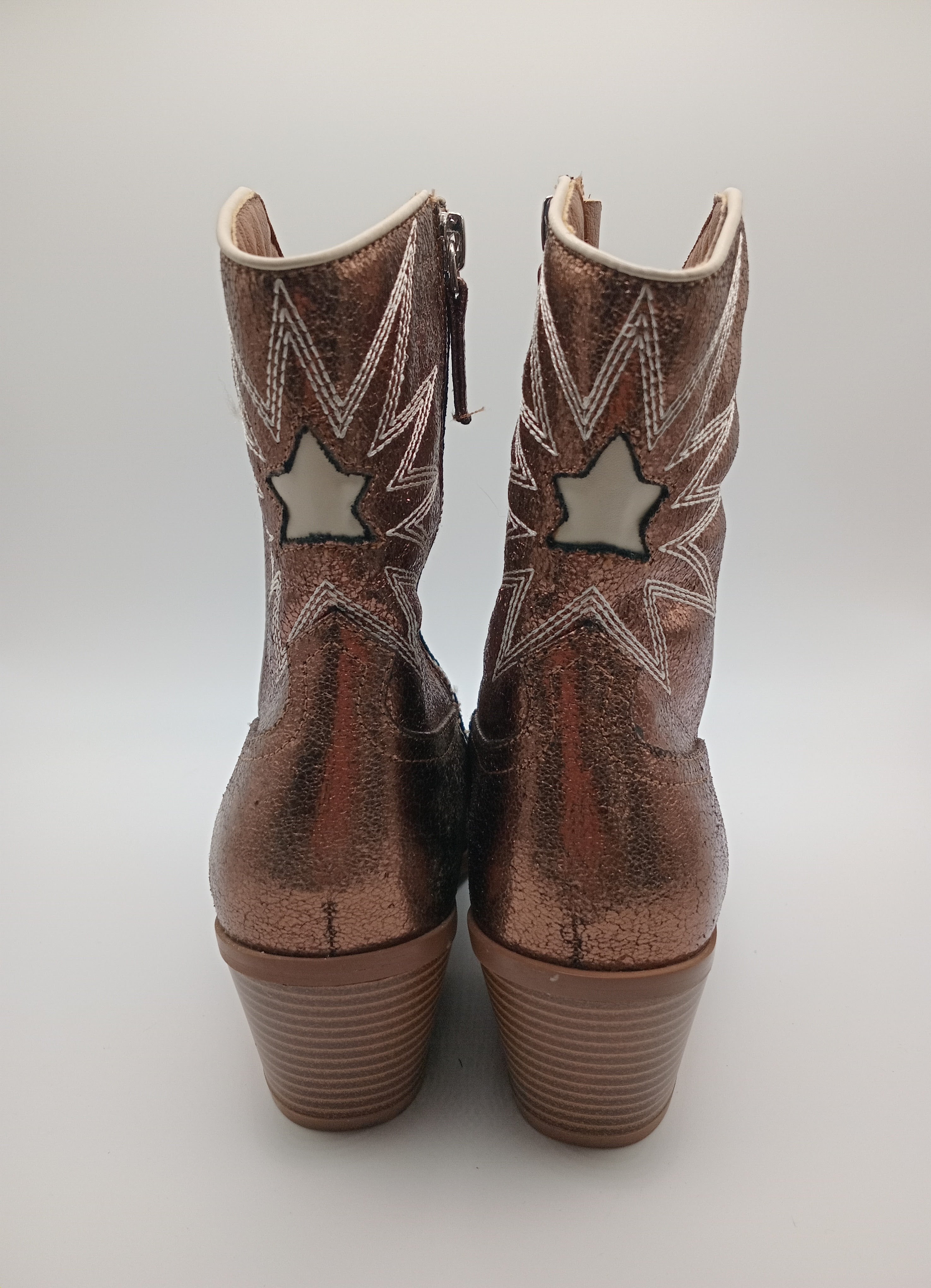 BOTA COWGIRL LA STRADA BRONZE BRILHO ESTRELA BORDADO BICUDO ZIPER