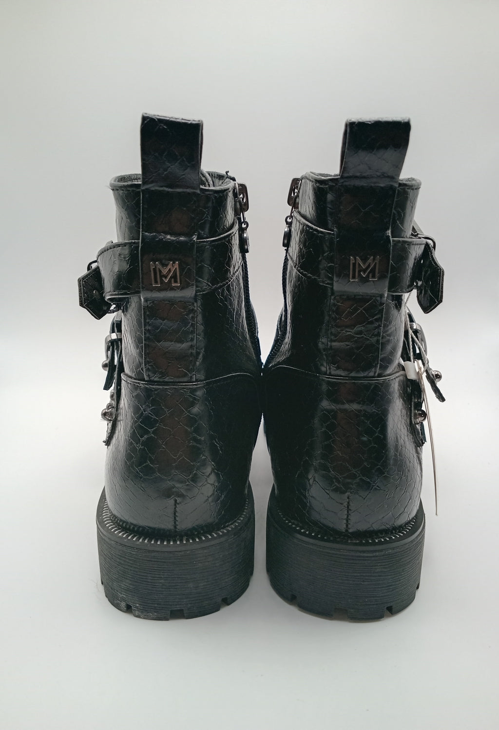 BOTA COTURNO MARIAMAKE PRETO ECO PELE TAXAS PEDRAS TIRAS ZIPER