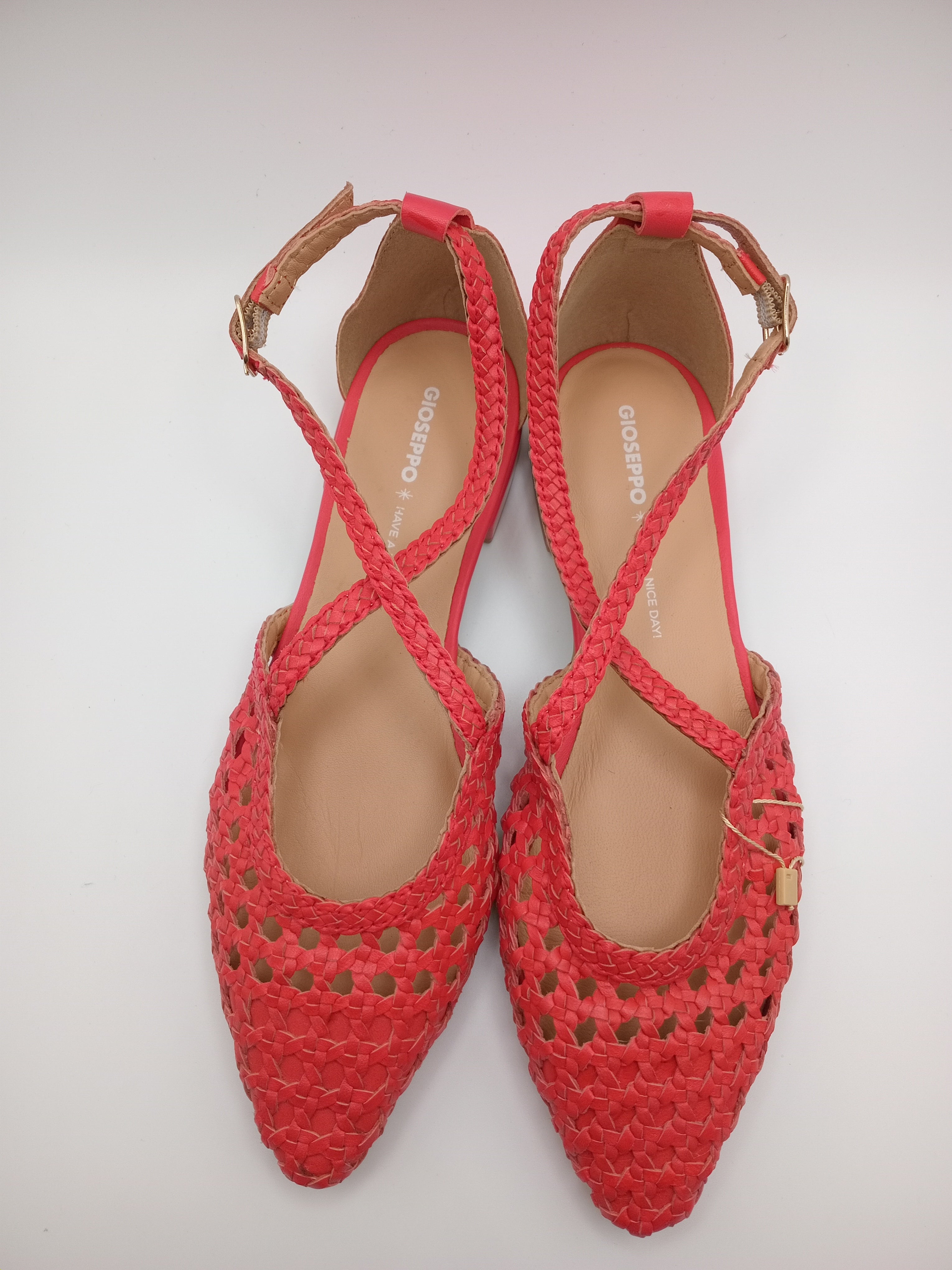 SABRINA MULLET GIOSEPPO VERMELHO COURO MACRAME ENTRELACE BICUDO