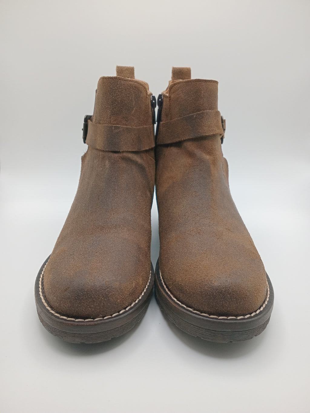 BOTA SALTO MACADI CASTANHO COURO TIRA ELÁSTICO ZIPER BOTIM