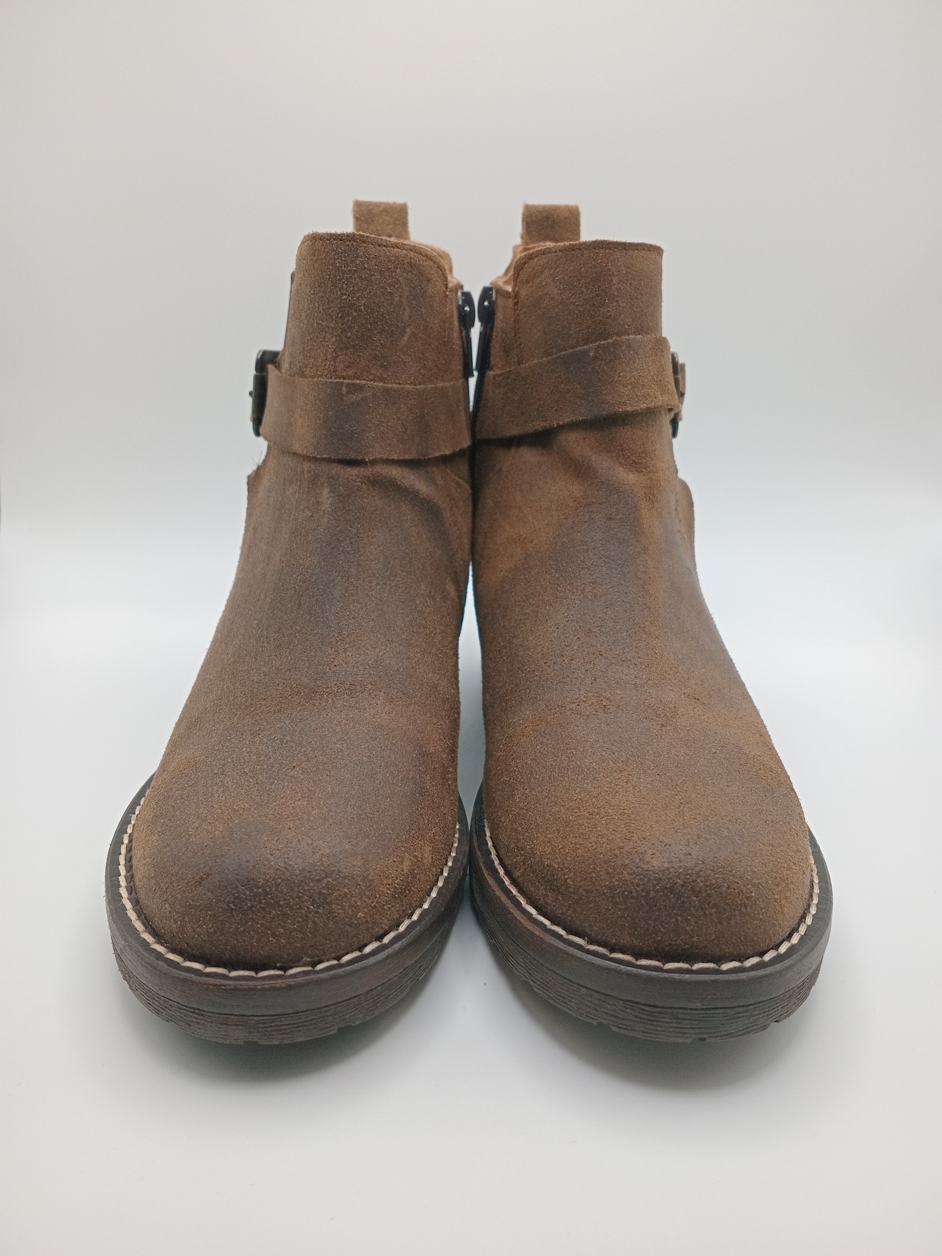 BOTA SALTO MACADI CASTANHO COURO TIRA ELÁSTICO ZIPER BOTIM