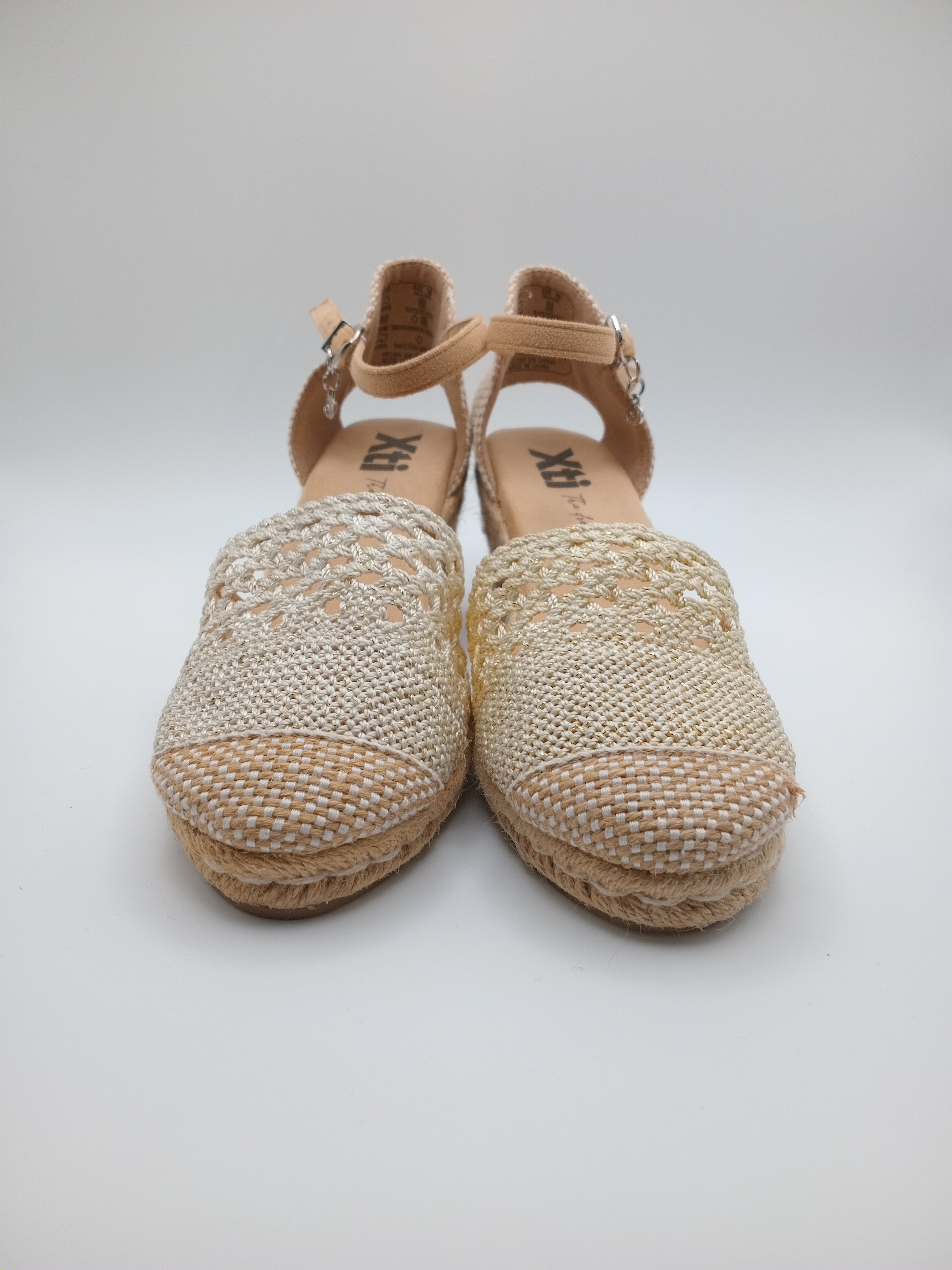 SALTO CUNHA XTI BRANCO BEGE CROCHE MACRAME